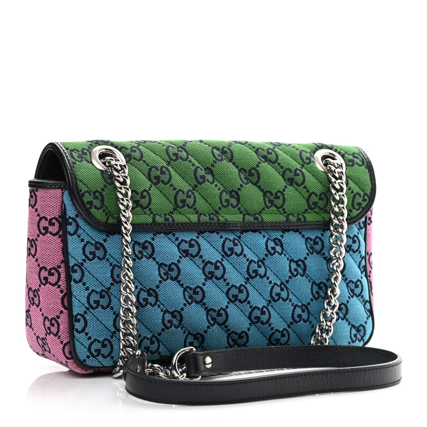 Gucci Monogram Multicolor Matelasse Diagonal Small GG Marmont Shoulder Bag Green Blue Yellow Light Blue Pink 3 of 10