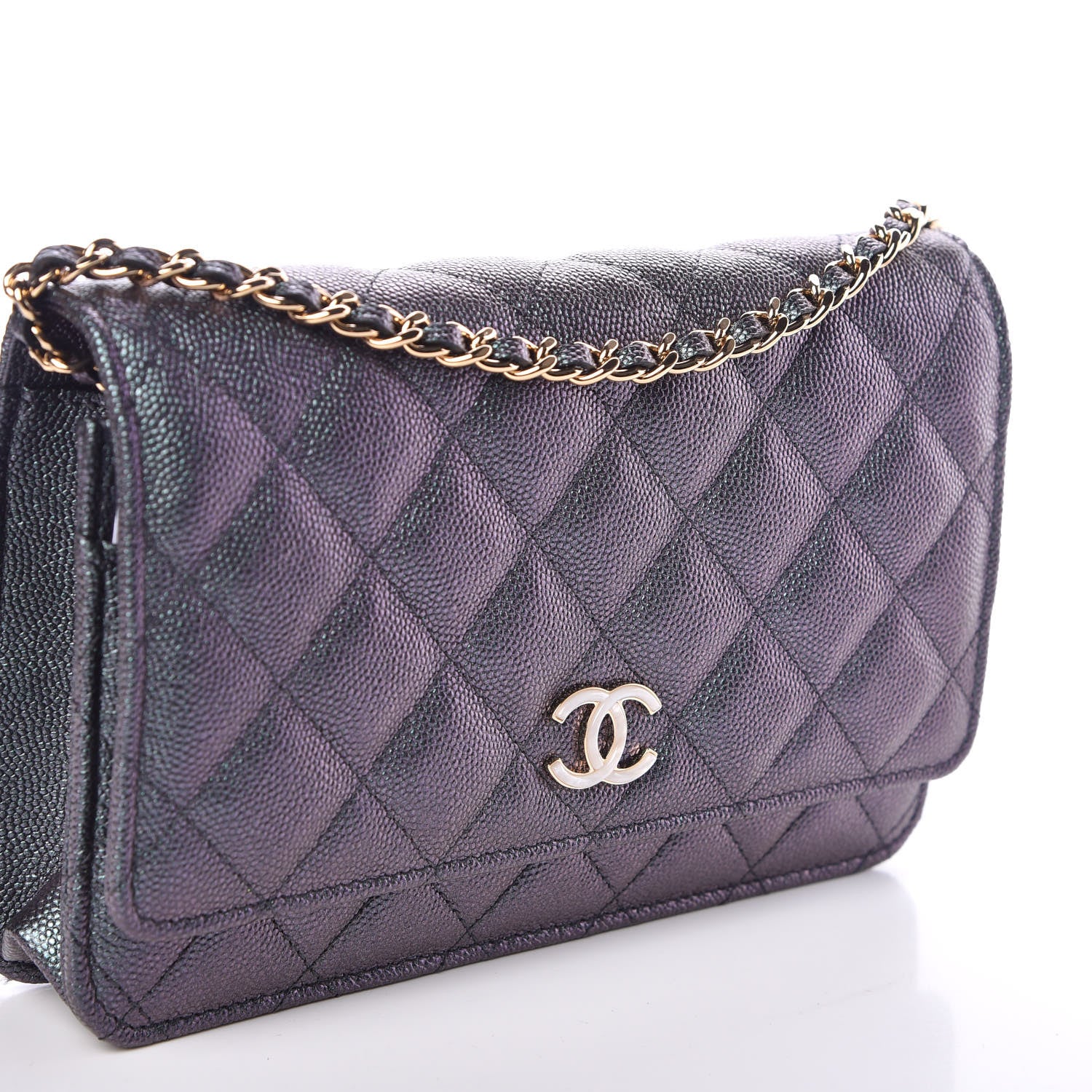 Chanel Iridescent Caviar Quilted Wallet On Chain WOC Black 9 of 12