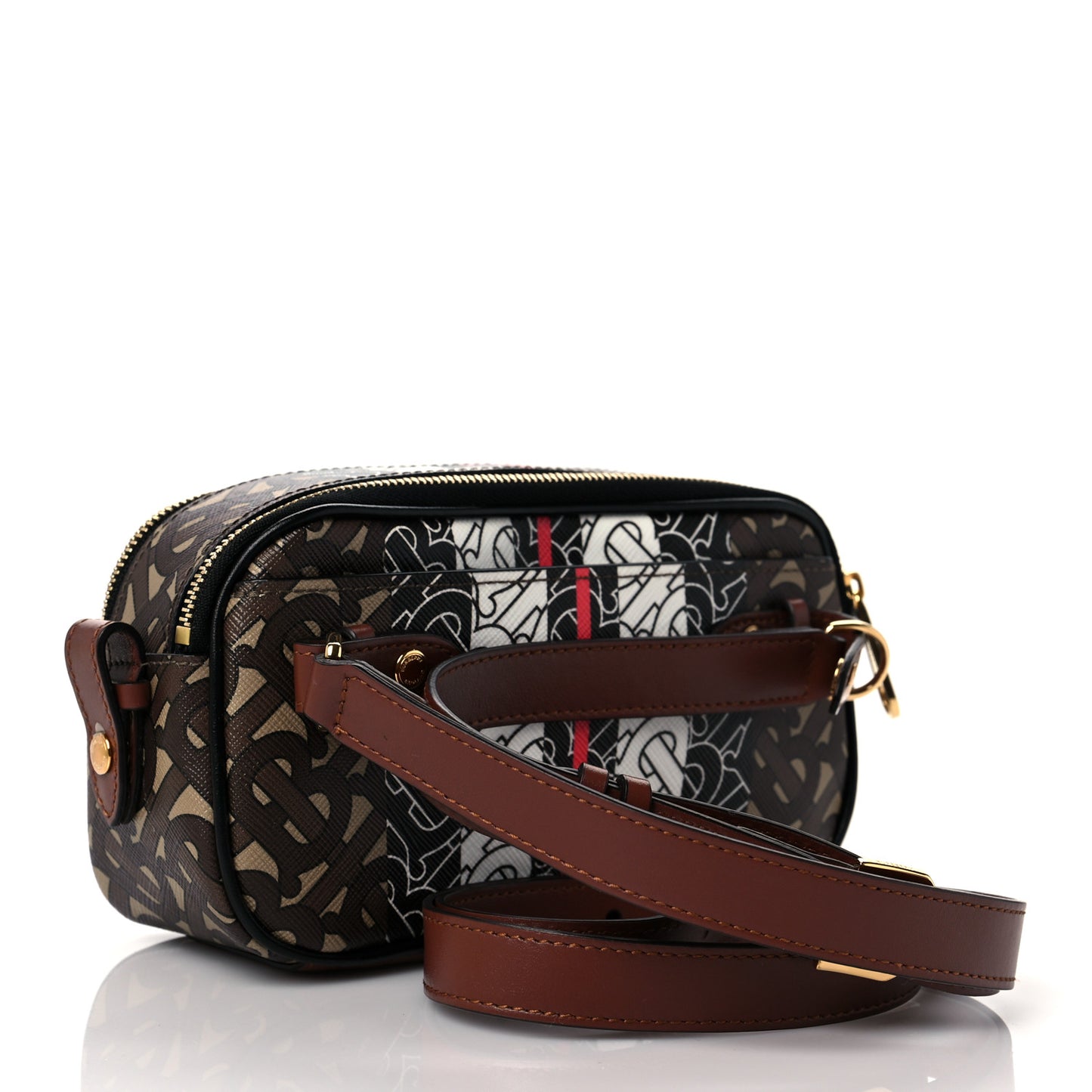 E-Canvas Monogram Stripe Micro Camera Bag Bridle Brown