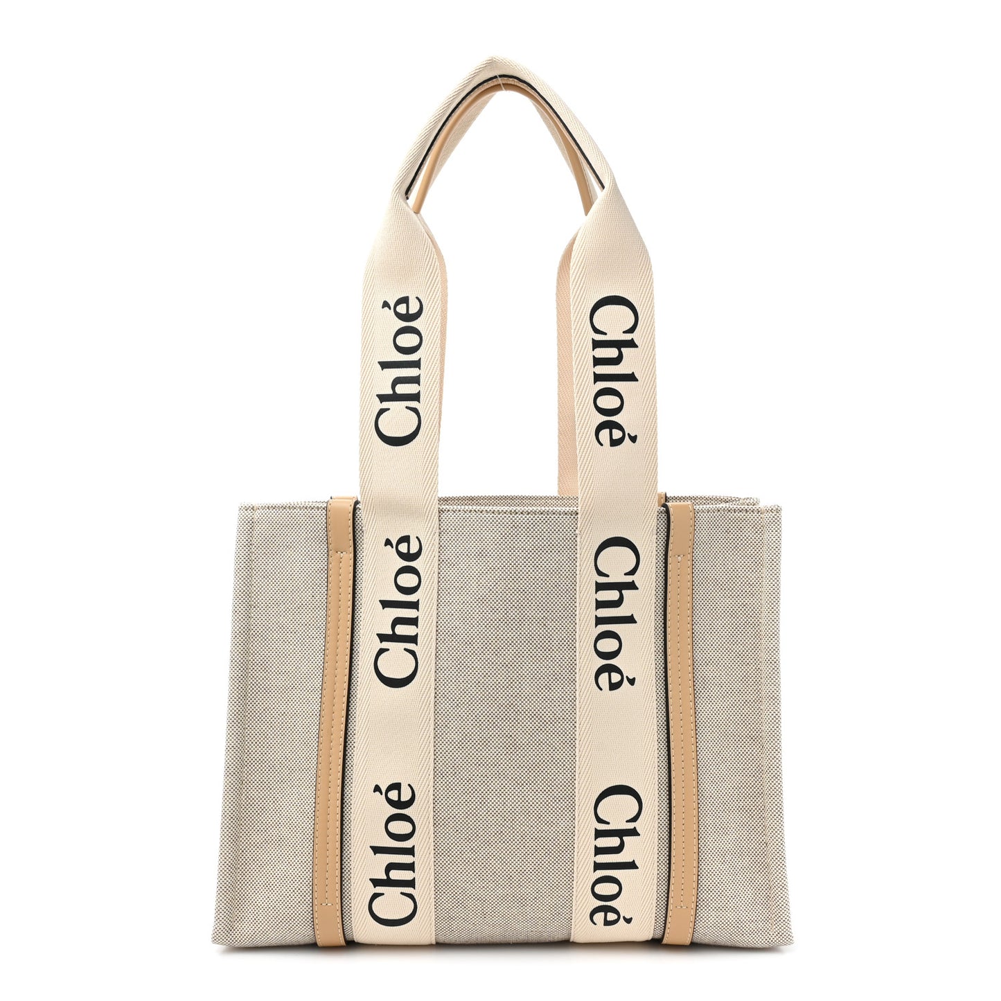 Cotton Calfskin Medium Woody Ribbon Tote Biscotti Beige
