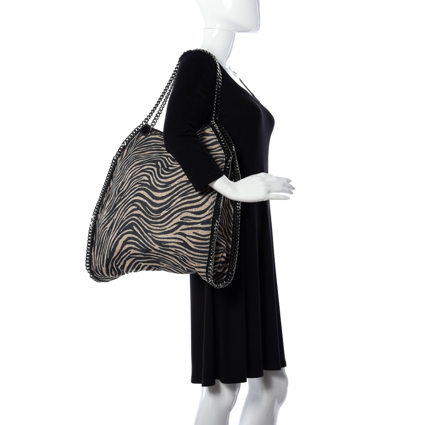 Canvas Zebra Print Big Falabella Tote Black