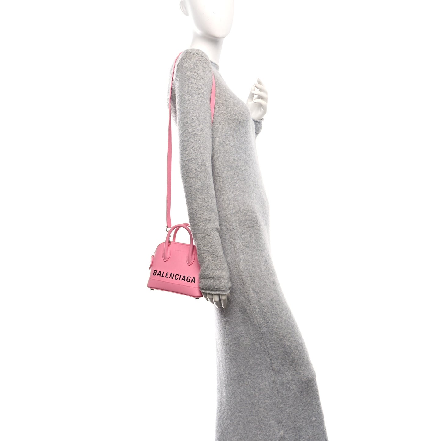 Signature Grained Calfskin Logo XXS Ville Top Handle Bag Rose Bubblegum Black