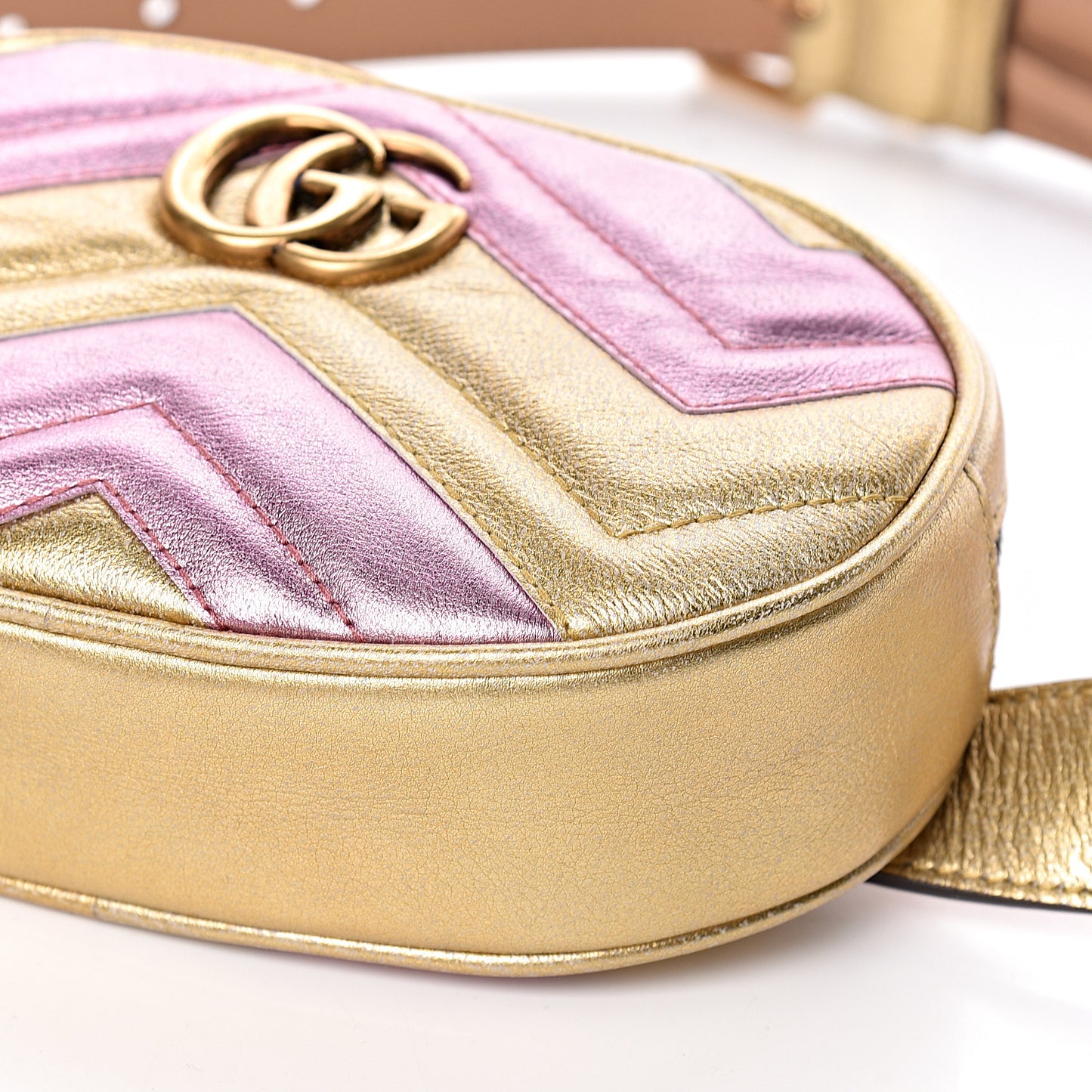 Metallic Nappa Matelasse Heart GG Marmont Belt Bag 95 38 Oro Vecchio Rosa