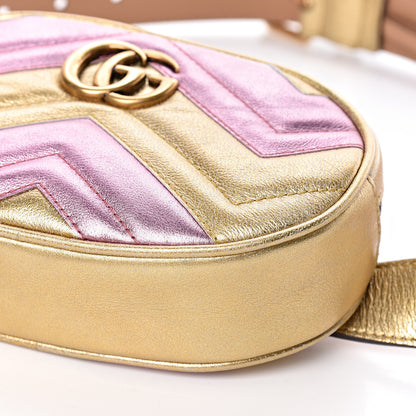 Gucci Metallic Nappa Matelasse Heart GG Marmont Belt Bag 95 38 Oro Vecchio Rosa 9 of 10