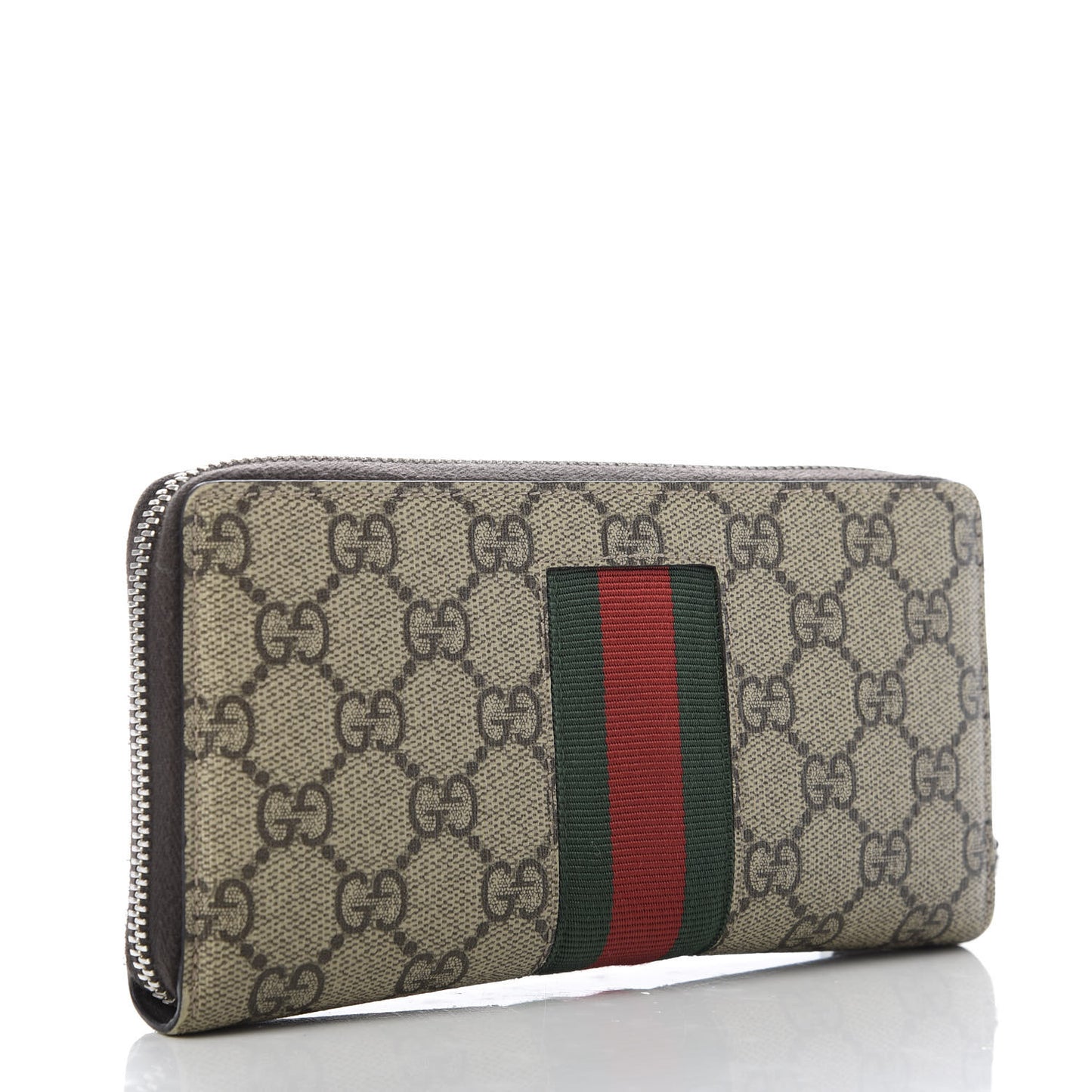 GG Supreme Monogram Web Bee Zip Around Wallet Beige Cocoa