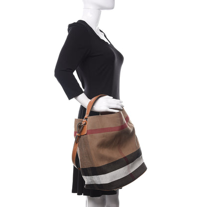 Burberry Canvas Mega Check Medium Ashby Hobo Saddle Brown 3 of 12