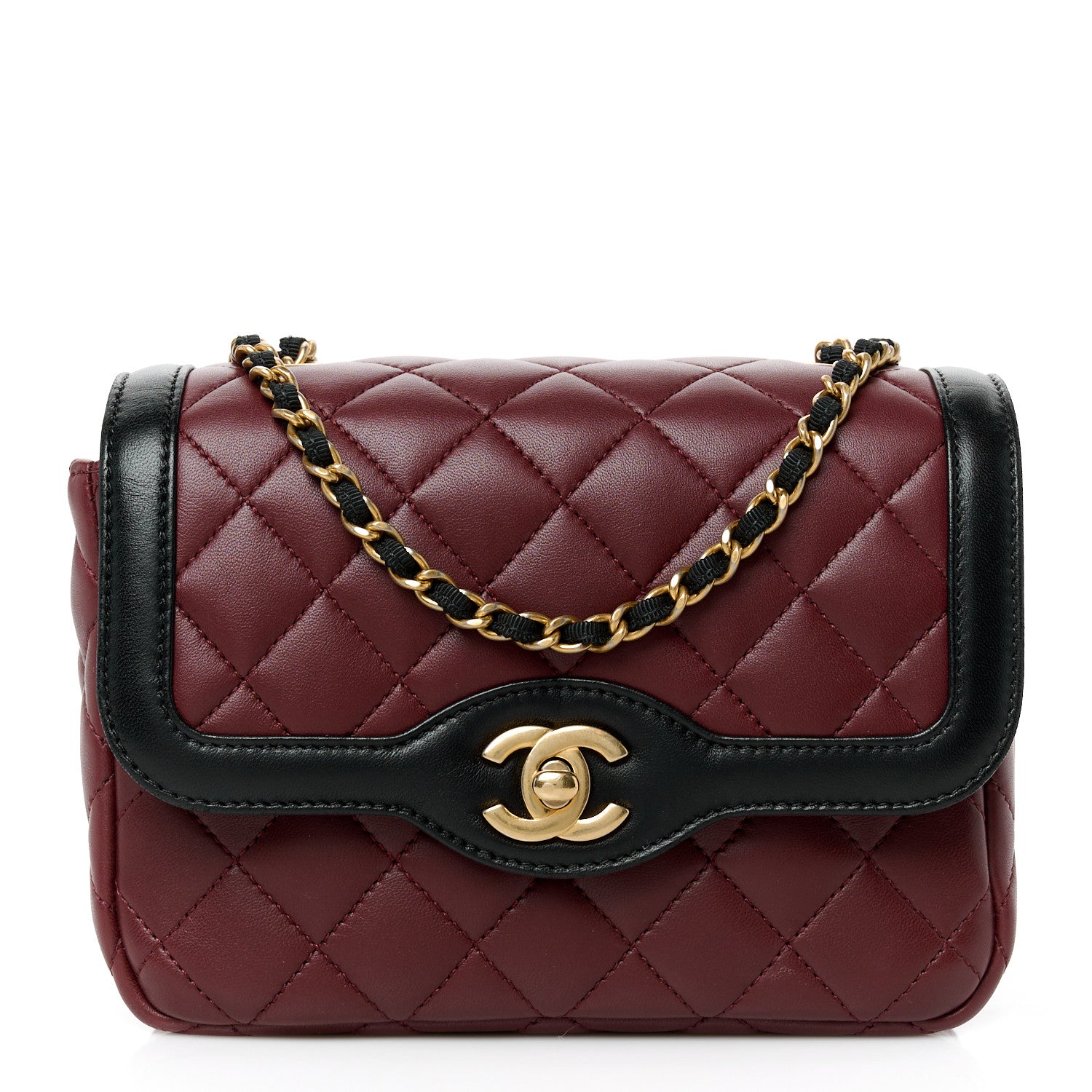 Chanel Lambskin Quilted Mini Two Tone Day Flap Burgundy 1 of 11