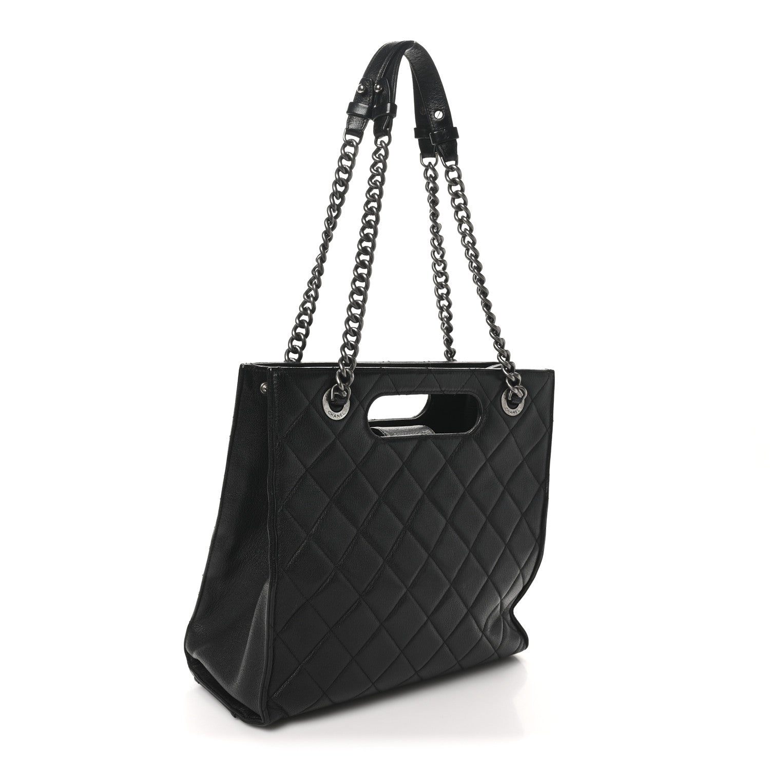 Chanel Goatskin Quilted Small Perfect Edge Shopping Tote Black 3 of 10