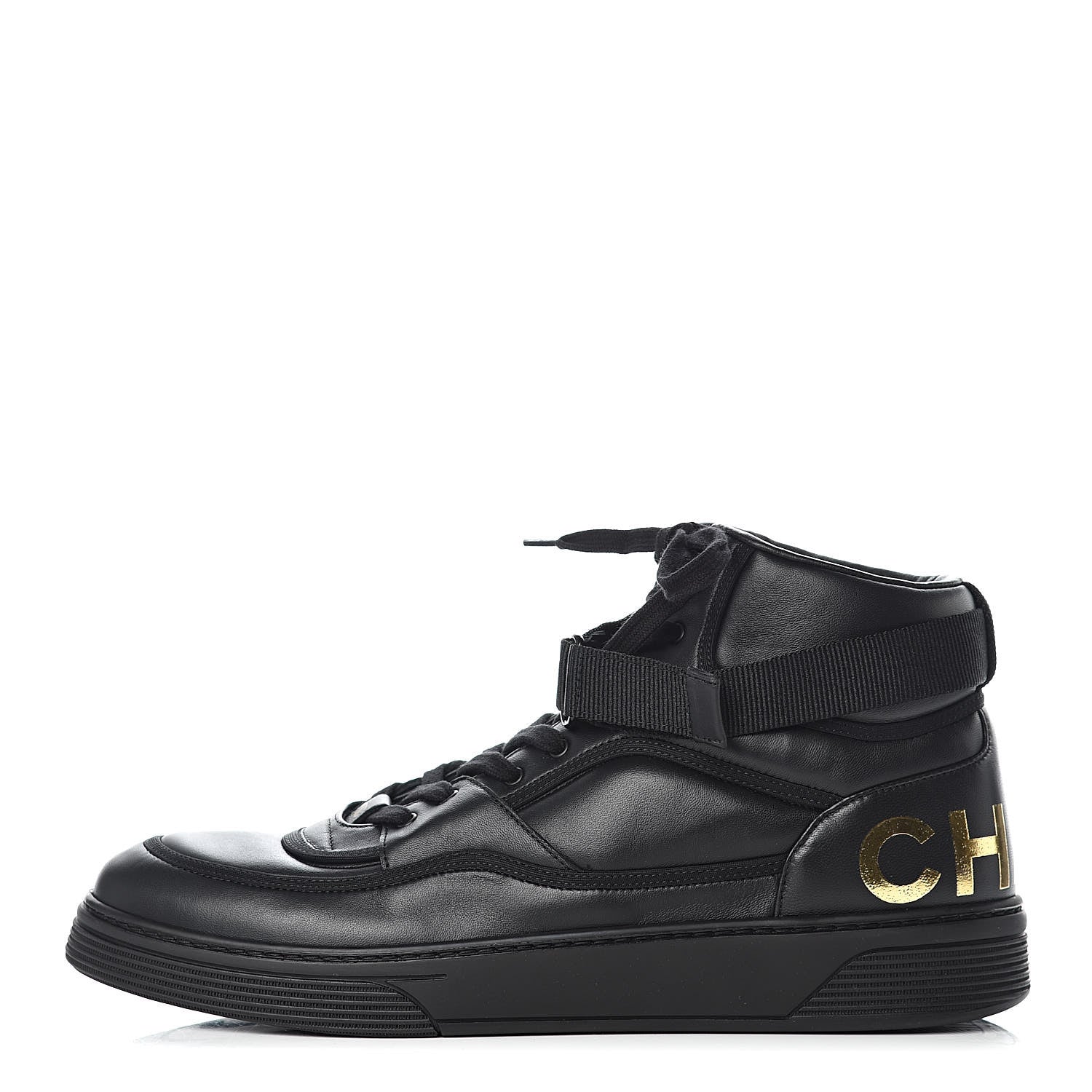 Chanel Lambskin Mens Logo High Top Sneakers 46 Black 1 of 11