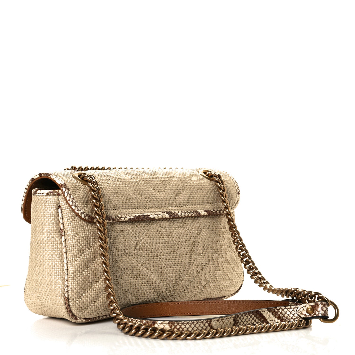 Gucci Raffia Elaphe Matelasse Small GG Marmont Shoulder Bag Natural Cream Brown 2 of 6