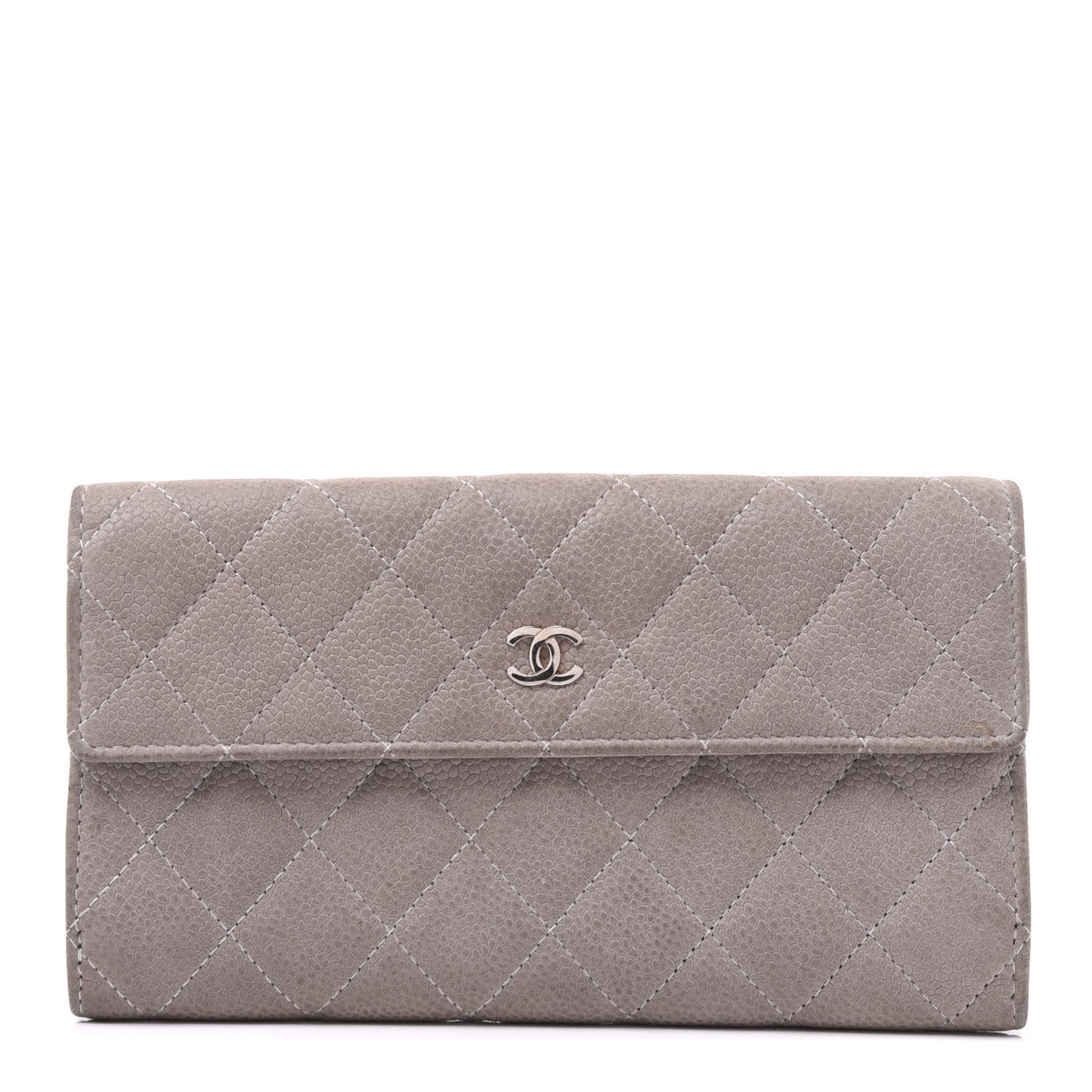 Iridescent Caviar Quilted Large Flap Wallet Grey