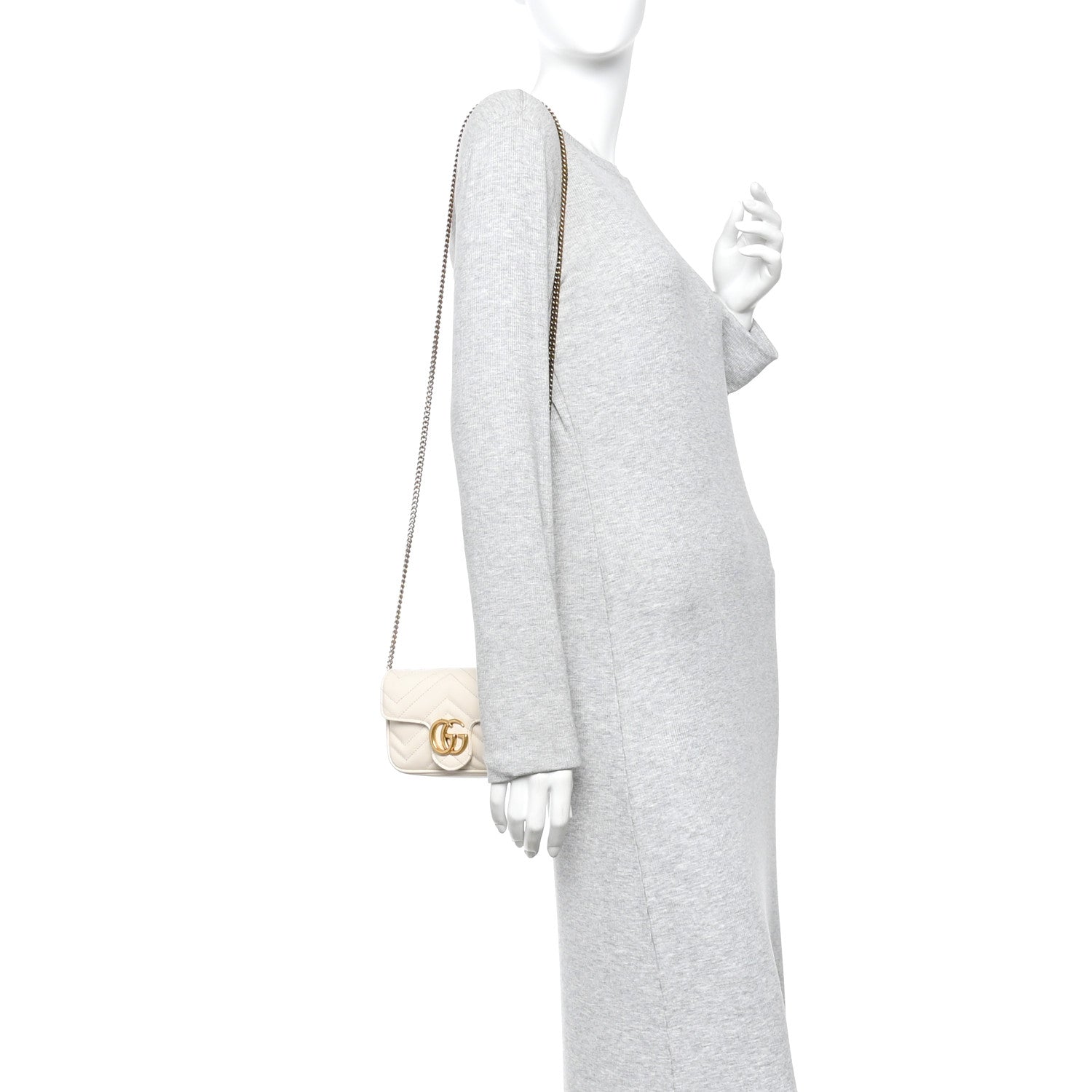 Gucci Calfskin Matelasse Super Mini GG Marmont Shoulder Bag White 2 of 11
