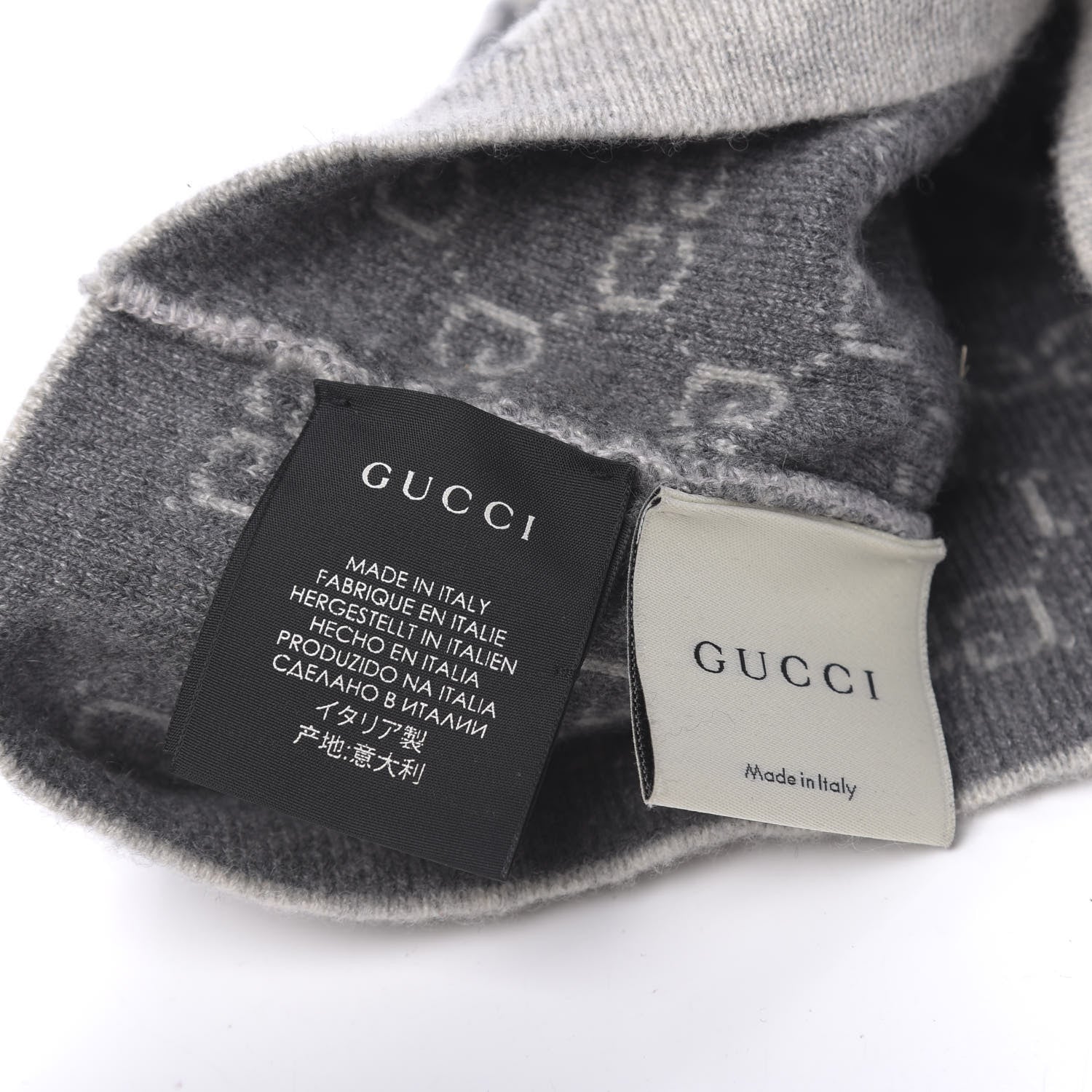 Gucci Cashmere GG Monogram Beanie Hat Grey 5 of 5