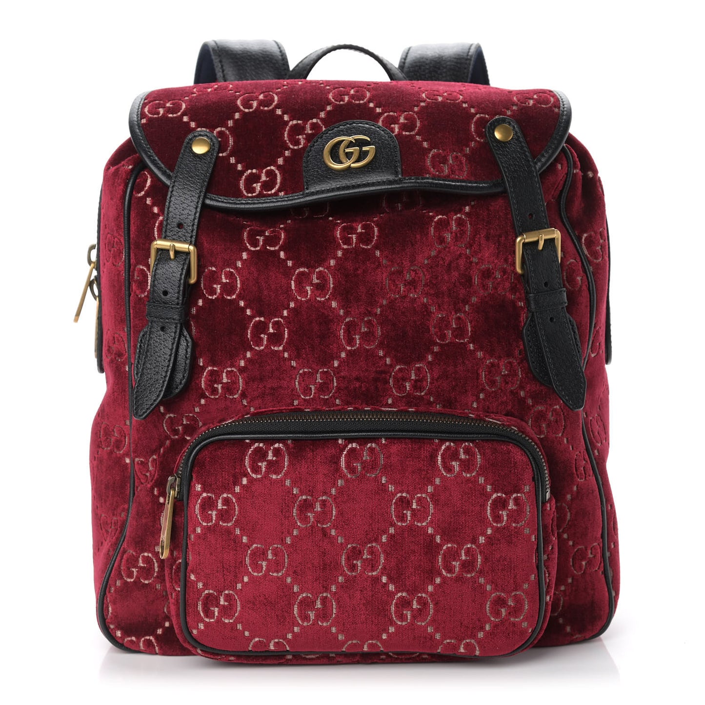 Velvet GG Monogram Textured Calfskin Web Small Double Buckle Backpack Red Cipria Black