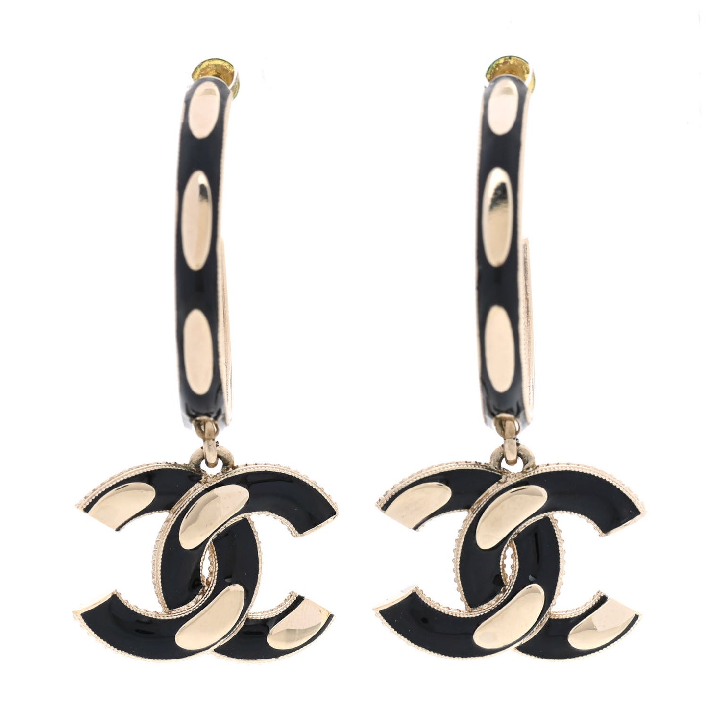Enamel CC Drop Earrings Black Gold