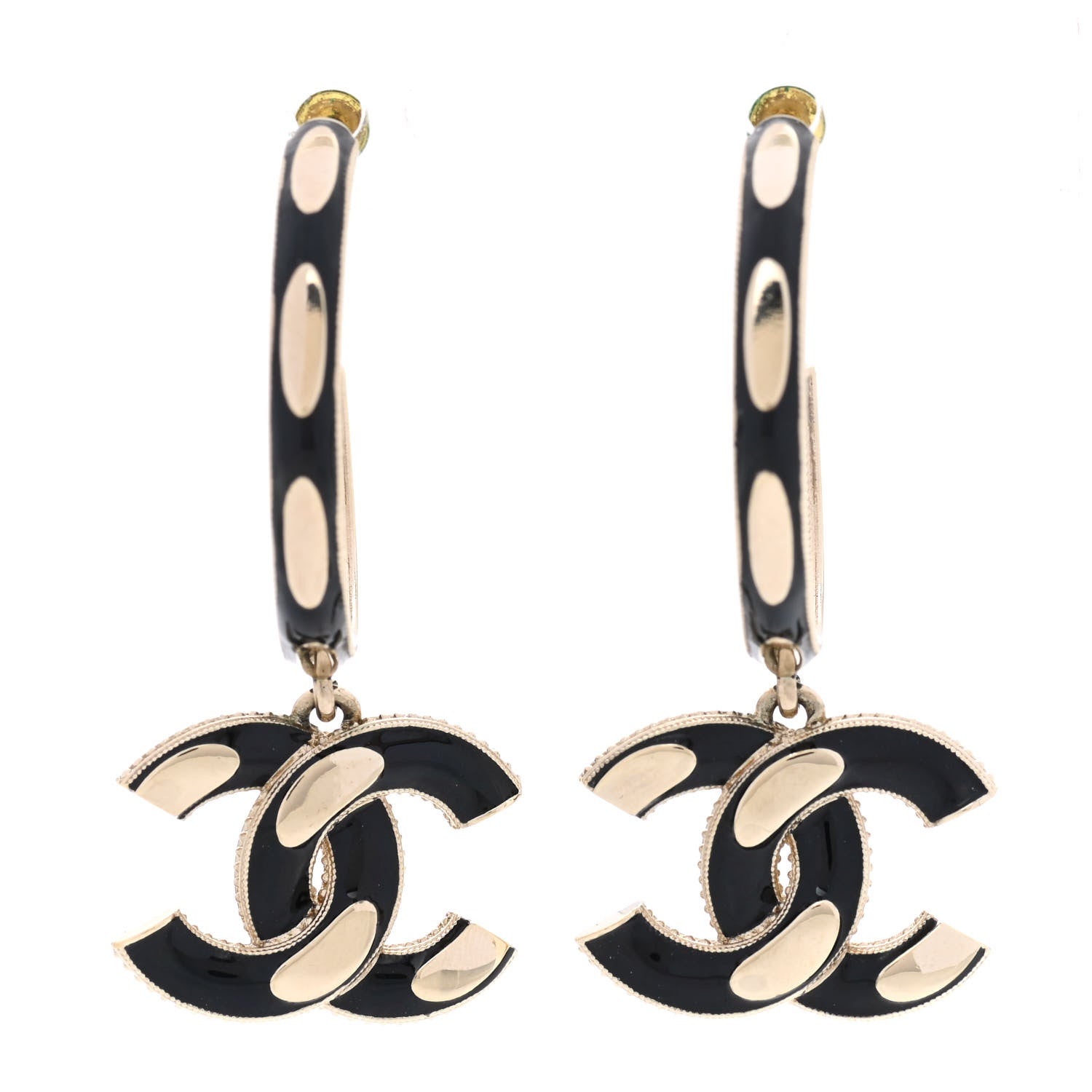 Chanel Enamel CC Drop Earrings Black Gold 1 of 4