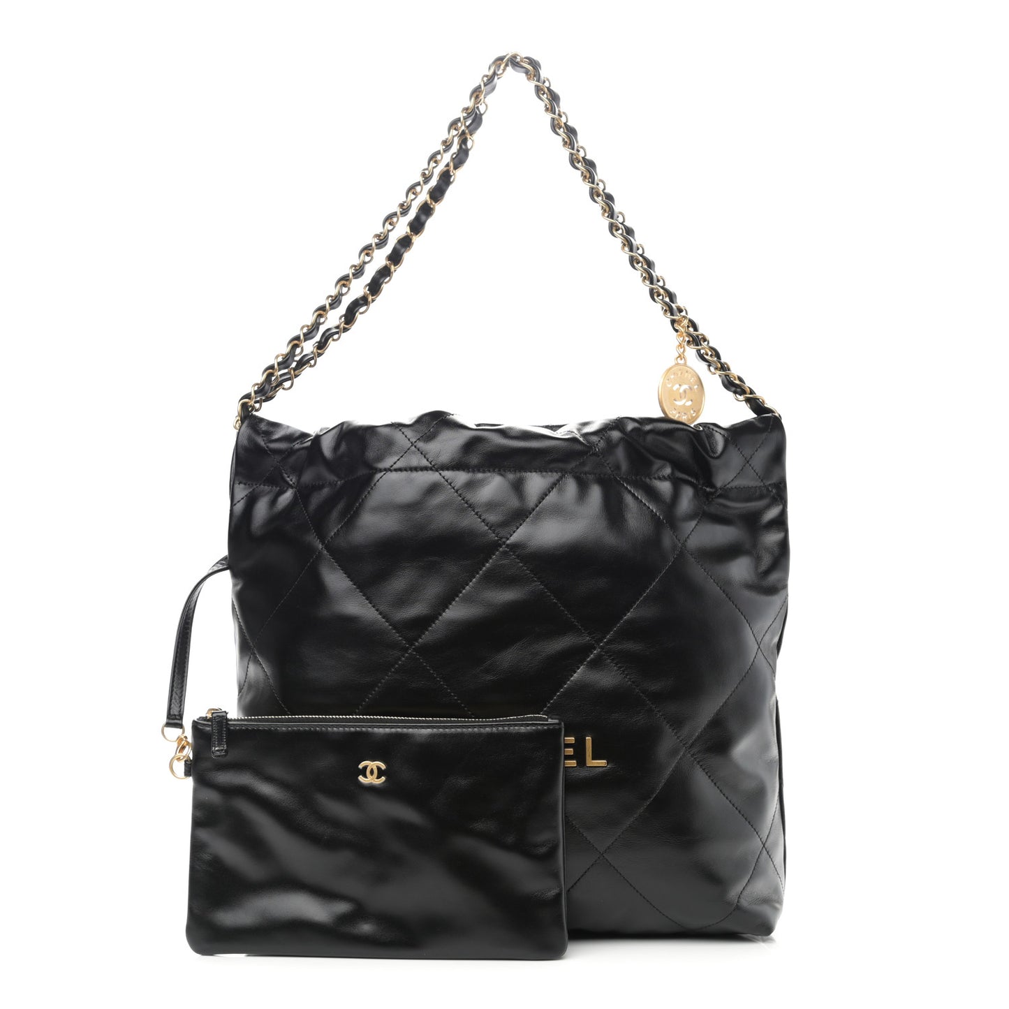 Shiny Calfskin Quilted Small Chanel 22 Black