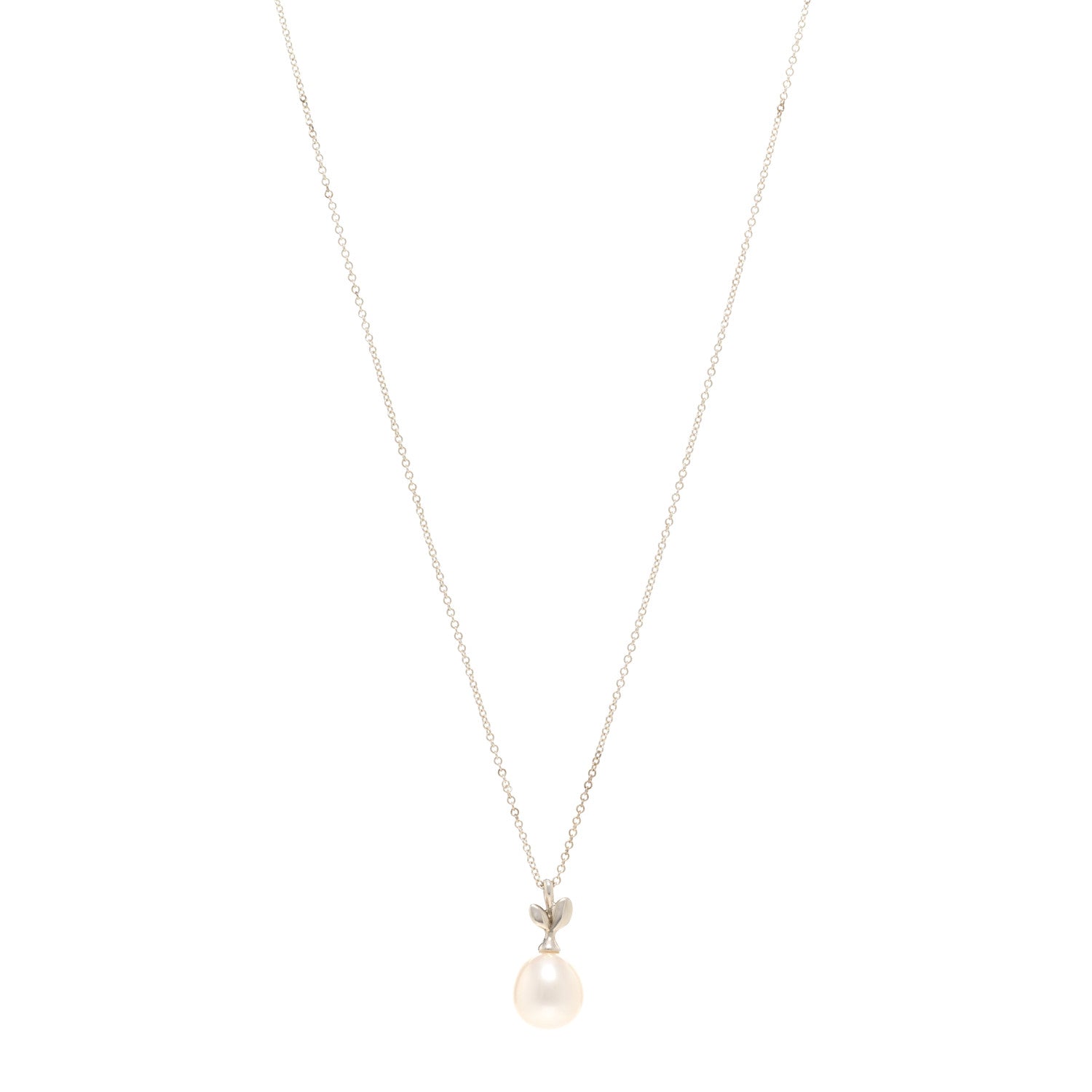 Tiffany Sterling Silver Pearl Paloma Picasso Olive Leaf Drop Pendant Necklace 1 of 4