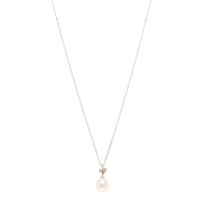 Tiffany Sterling Silver Pearl Paloma Picasso Olive Leaf Drop Pendant Necklace 1 of 4