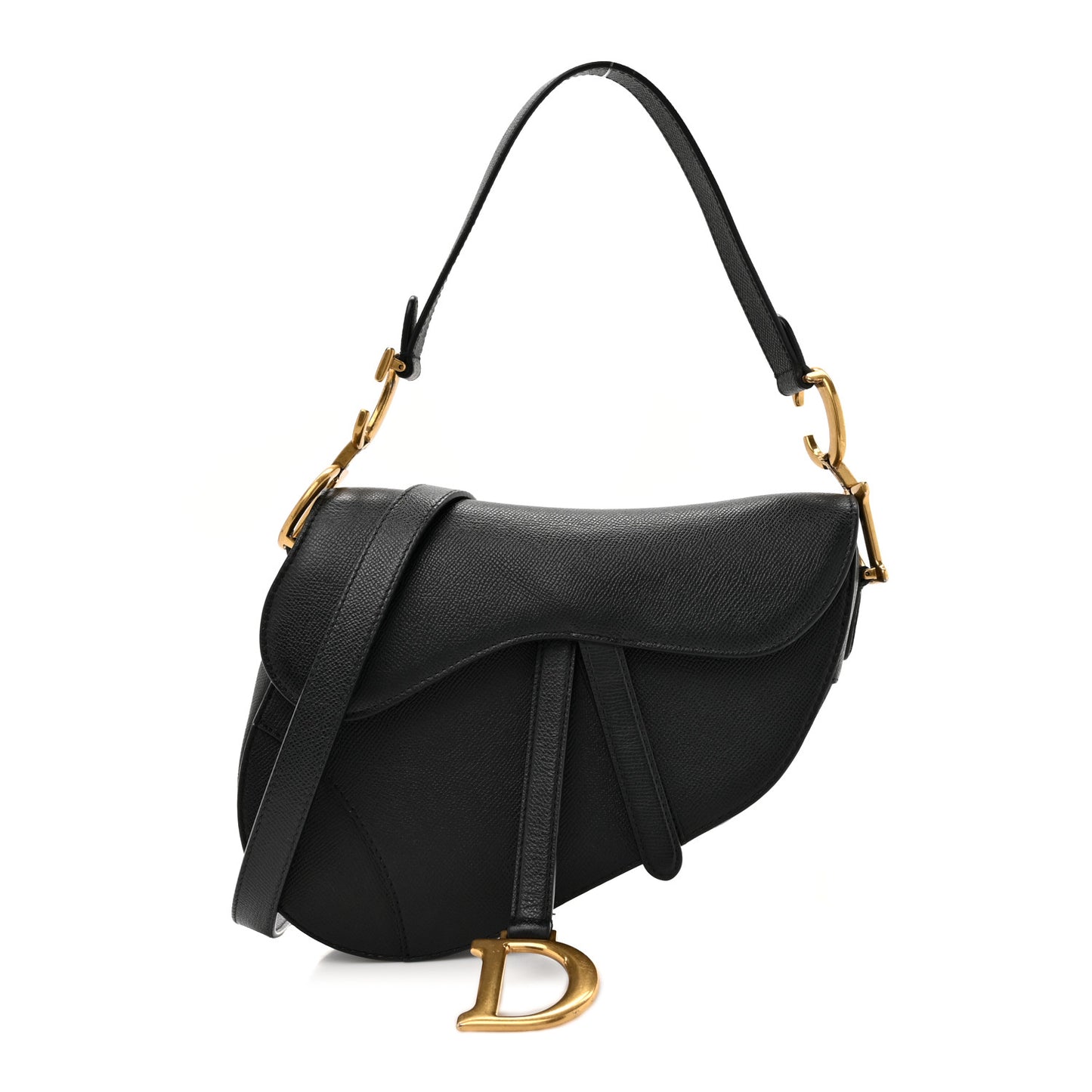 Grained Calfskin Saddle Bag With Strap Black