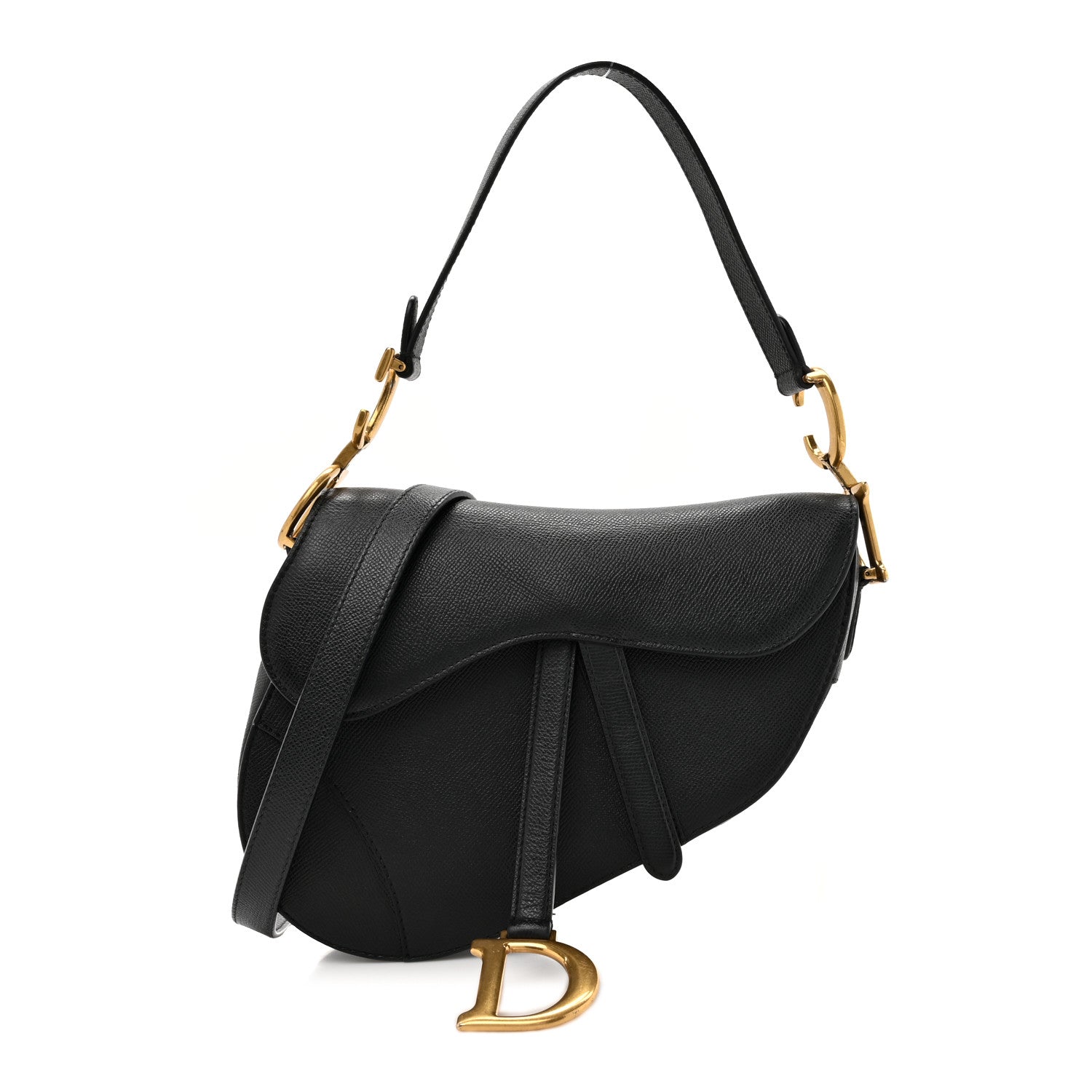 Christian Dior Grained Calfskin Saddle Bag With Strap Black 1 of 10