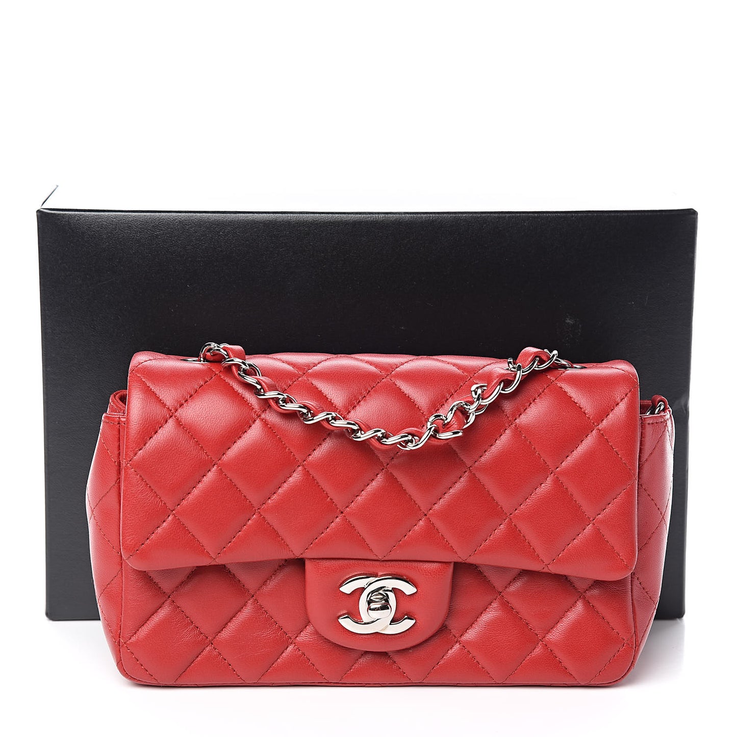 Lambskin Quilted Mini Rectangular Flap Red
