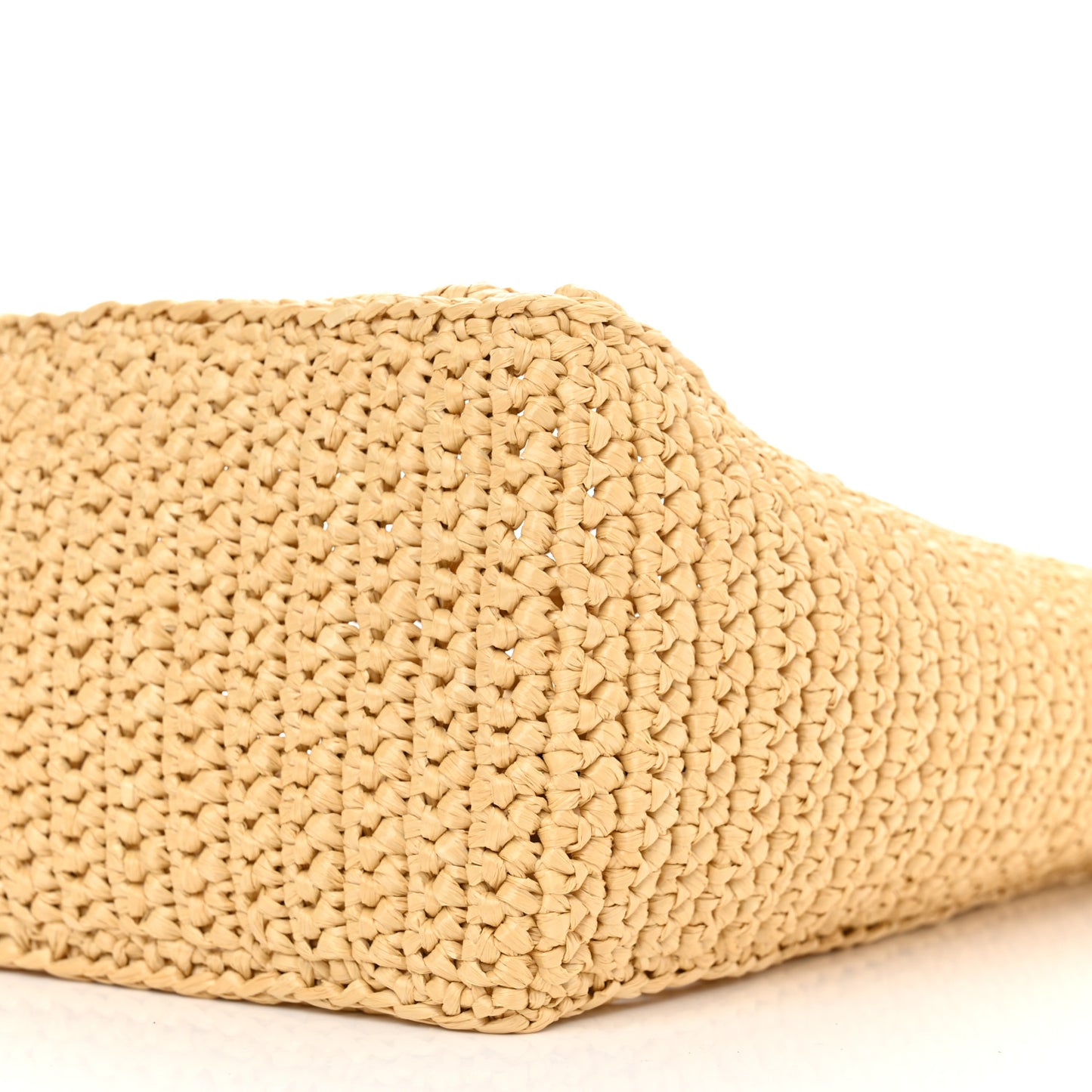 Yarn Raffia Effect Crochet Logo Embroidered Small Tote Bag Naturale