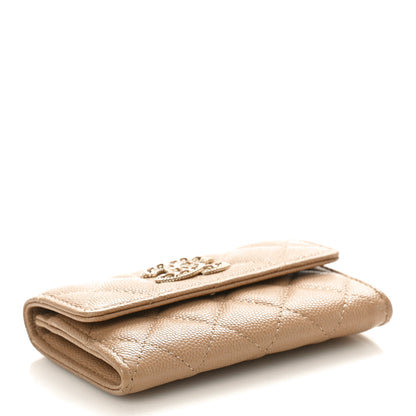Chanel Caviar Quilted Crystal CC Flap Card Holder Beige 4 of 9