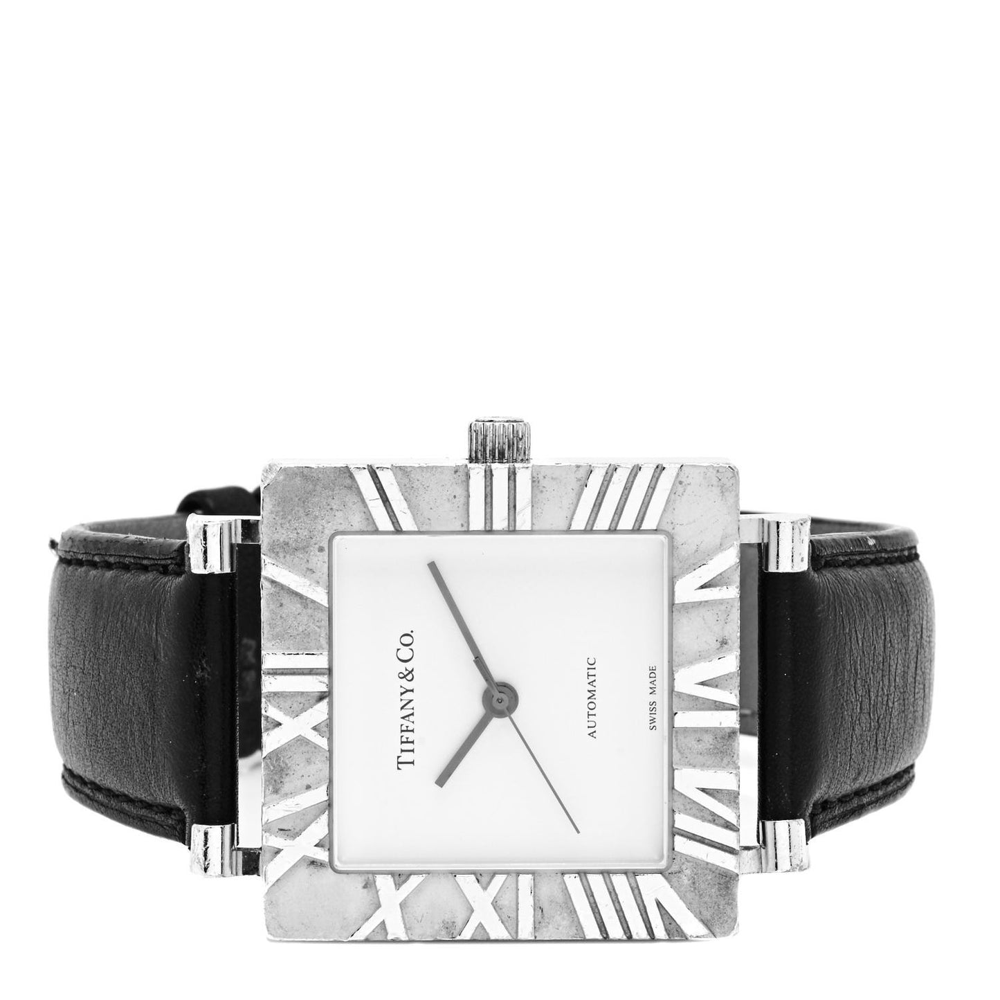 Sterling Silver Calfskin 34mm Atlas Square Automatic Watch
