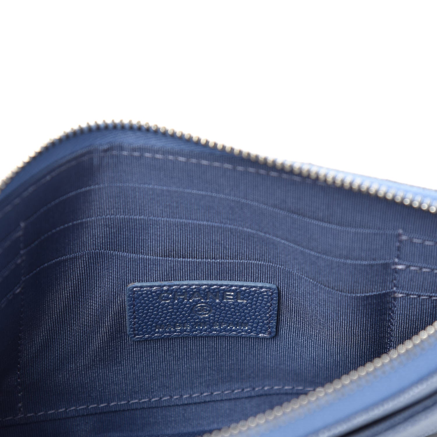 Chanel Metallic Caviar Chevron Quilted Mademoiselle Vintage Zip Pouch Blue 6 of 8