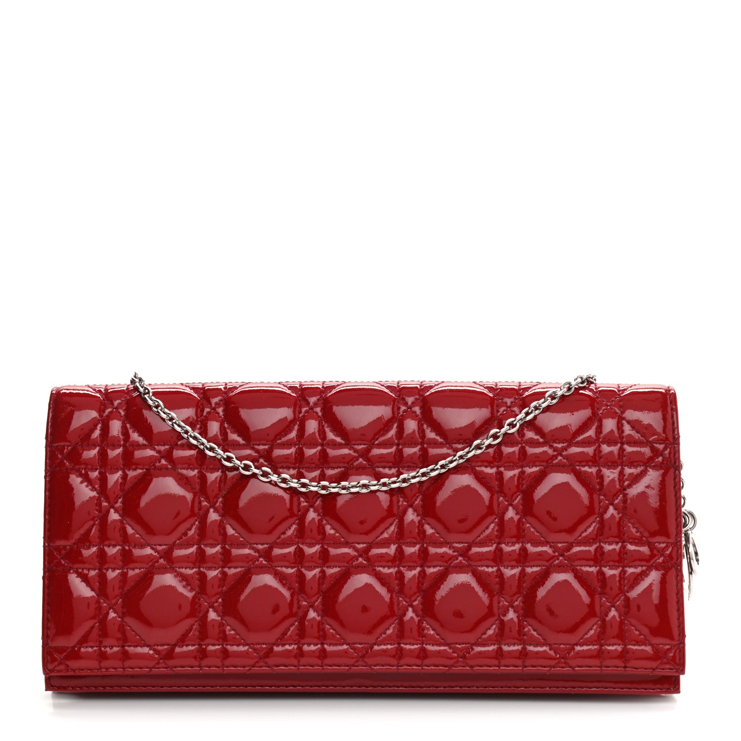 Christian Dior Patent Cannage Rendezvous Chain Wallet Red 1 of 11