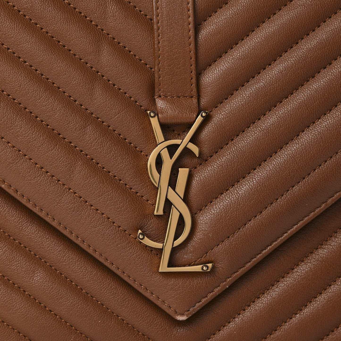 Sheepskin Matelasse Chevron Monogram Large College Satchel Cognac