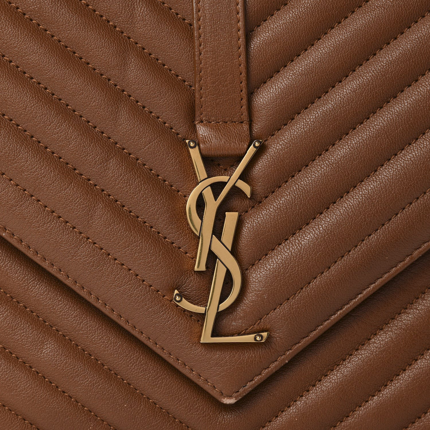 Saint Laurent Sheepskin Matelasse Chevron Monogram Large College Satchel Cognac 11 of 11