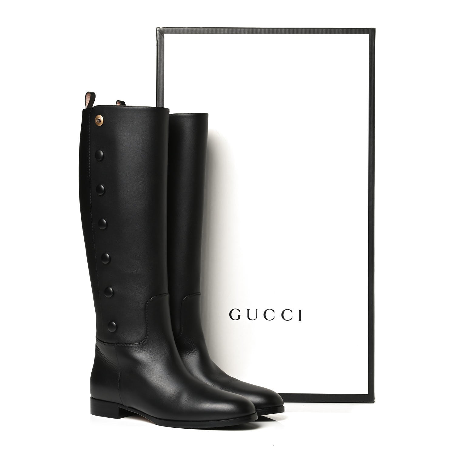 Gucci Calfskin Buttons Lifford Knee High Boots 38 Black 9 of 10