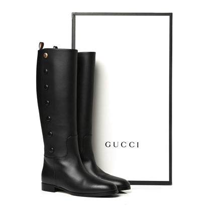 Gucci Calfskin Buttons Lifford Knee High Boots 38 Black 9 of 10