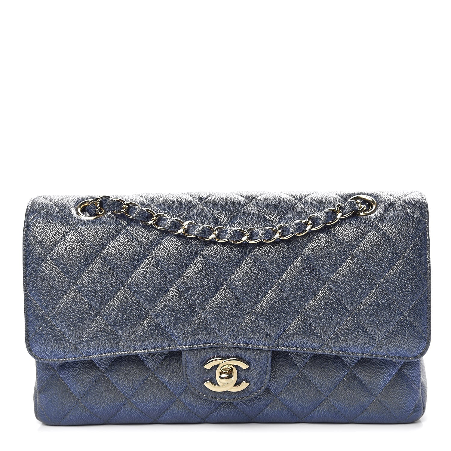 Chanel Iridescent Caviar Quilted Medium Double Flap Dark Blue 1 of 11