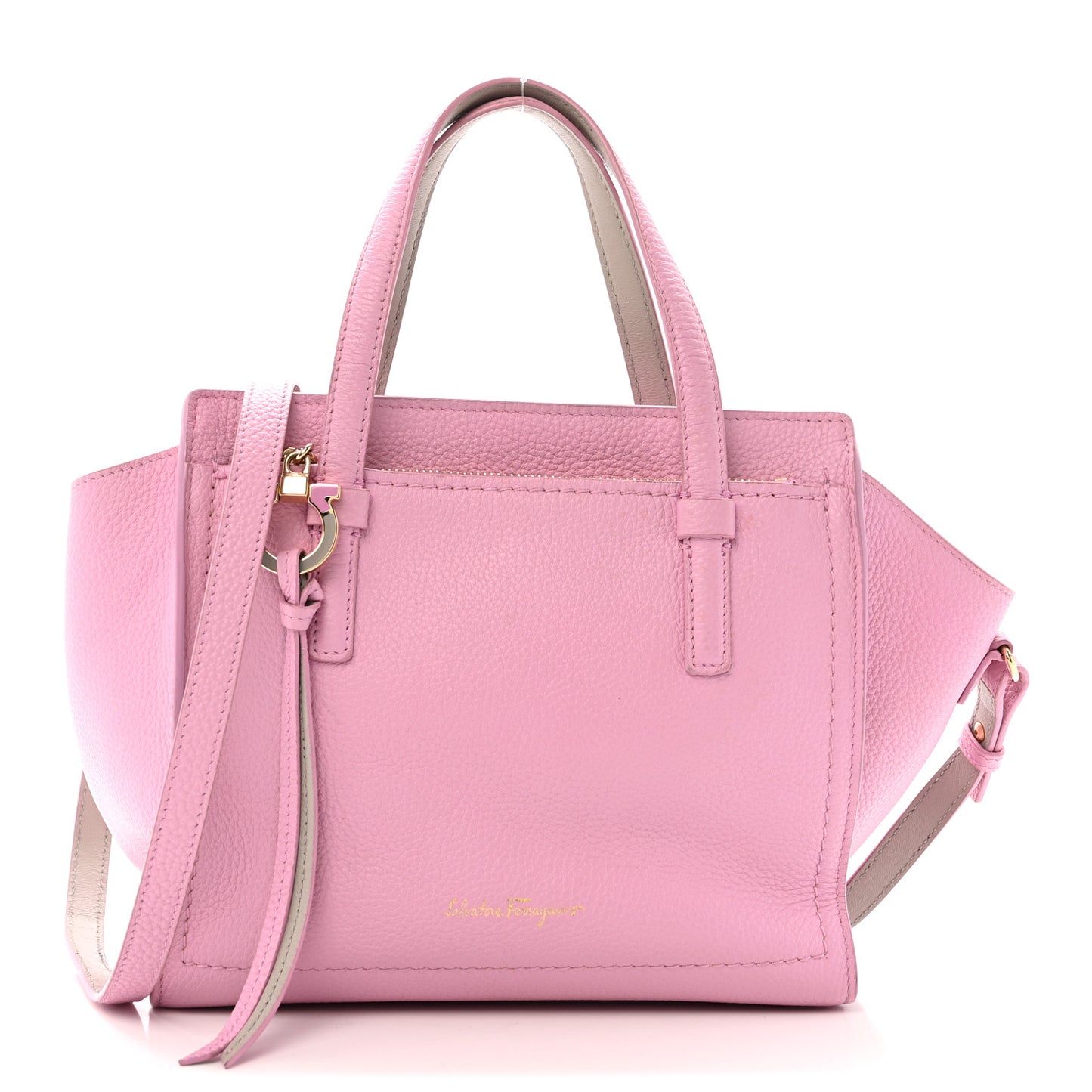 Grained Calfskin Double Handle Small Amy Tote Pink