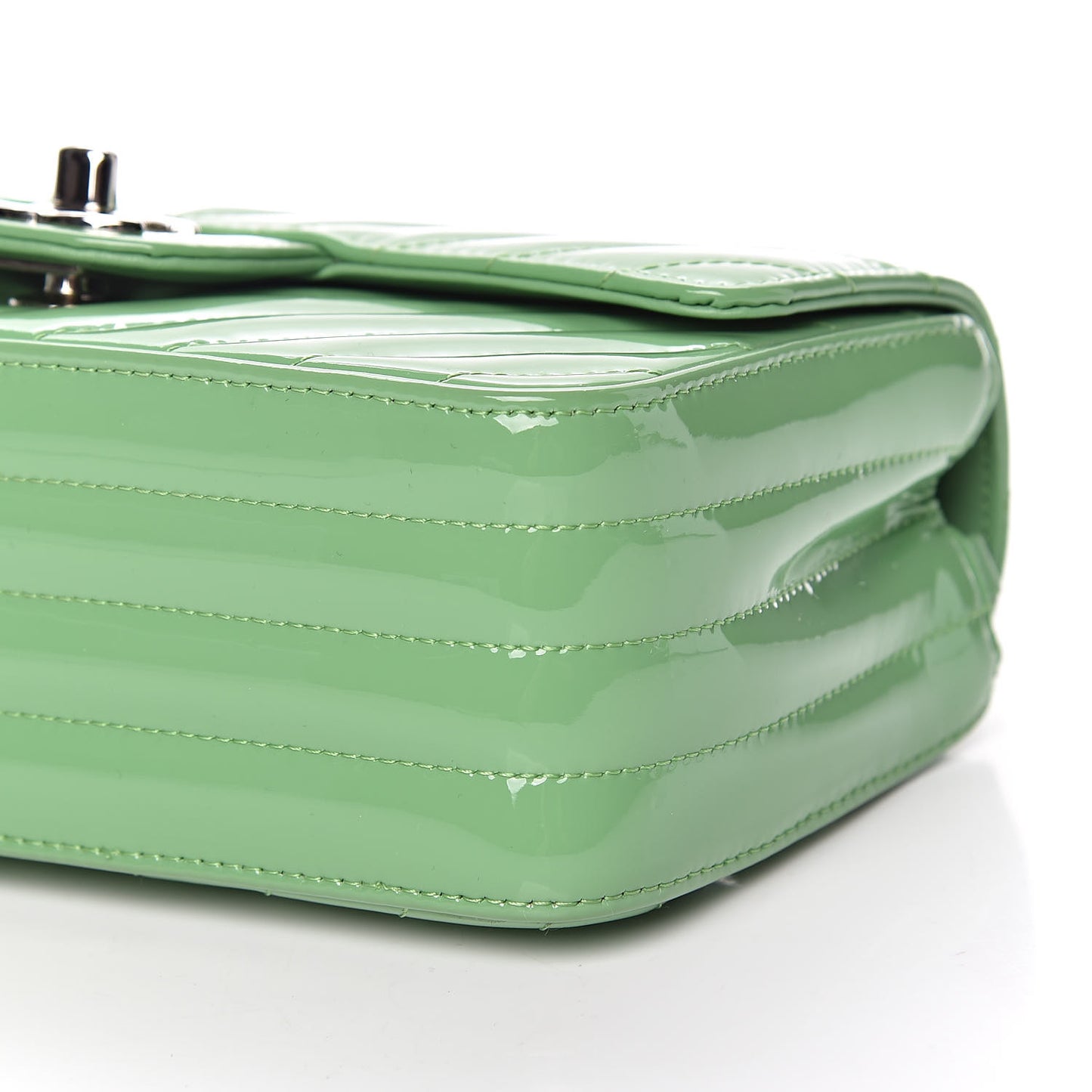 Patent Calfskin Chevron Quilted Mini Rectangular Flap Green