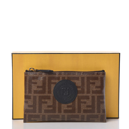 Fendi Glazed Fabric Vitello Century FF 1974 Stamp Patch XS FFreedom Flat Pouch Mogano Panna Black 8 of 8