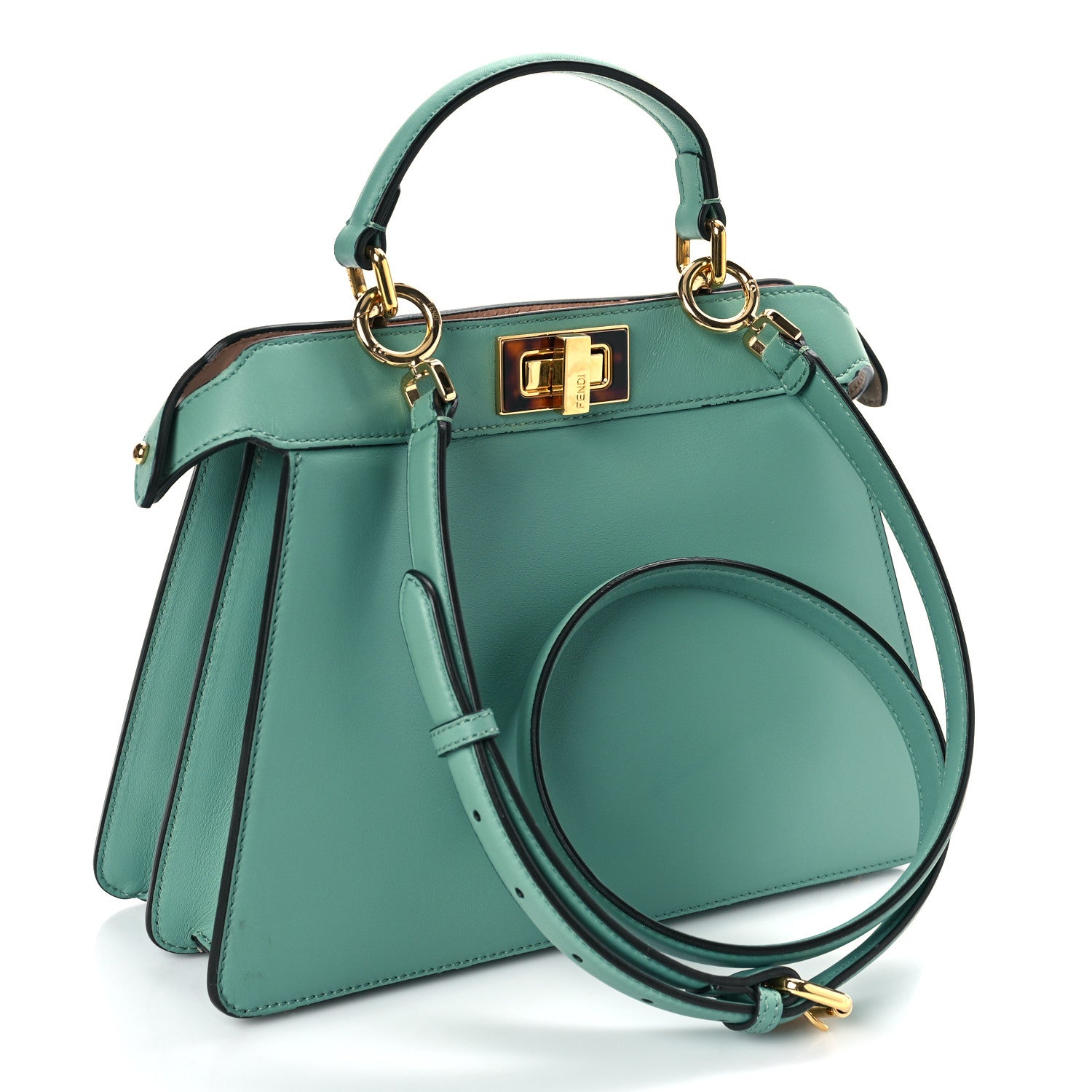 Fendi Vitello Seta Shiny Nappa Plexiglass Small Peekaboo I SEE U Satchel Menta Light Rose 2 of 17