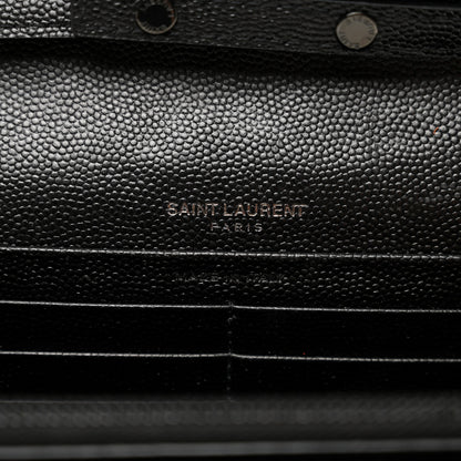 Saint Laurent Grain De Poudre Matelasse Chevron Monogram Monochrome Chain Wallet Black 6 of 11