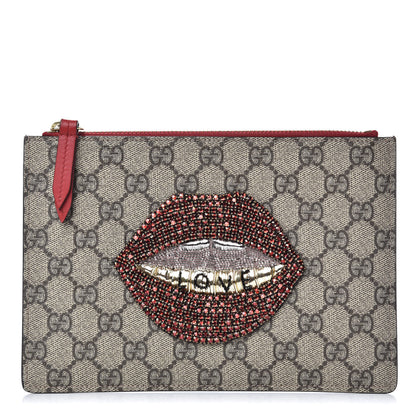Gucci GG Supreme Monogram Merveilles Lips Zip Pouch Hibiscus Red 1 of 9
