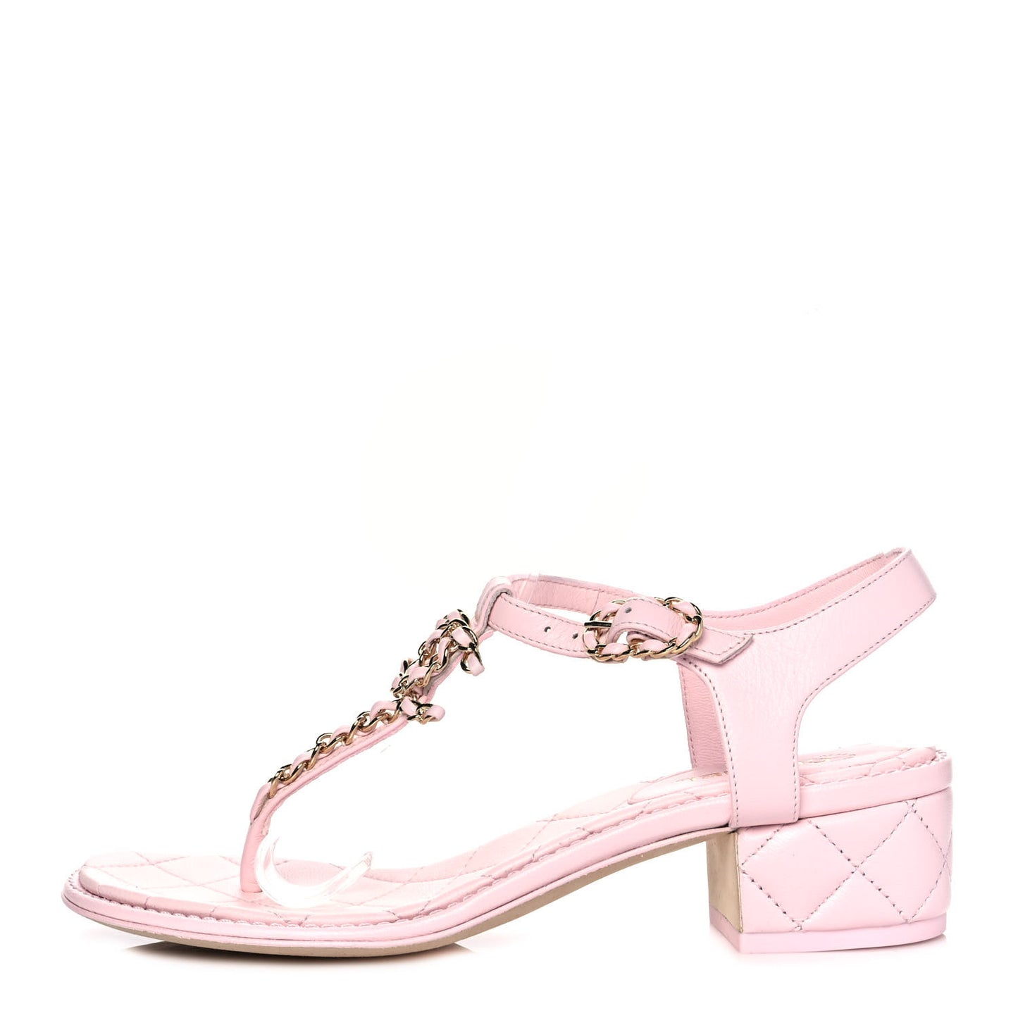 Lambskin Chain CC Logo Thong Sandals 36 Light Pink