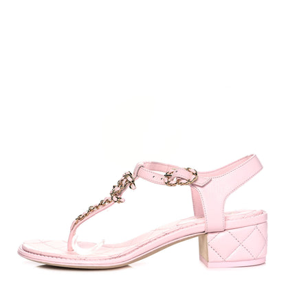 Chanel Lambskin Chain CC Logo Thong Sandals 36 Light Pink 1 of 9