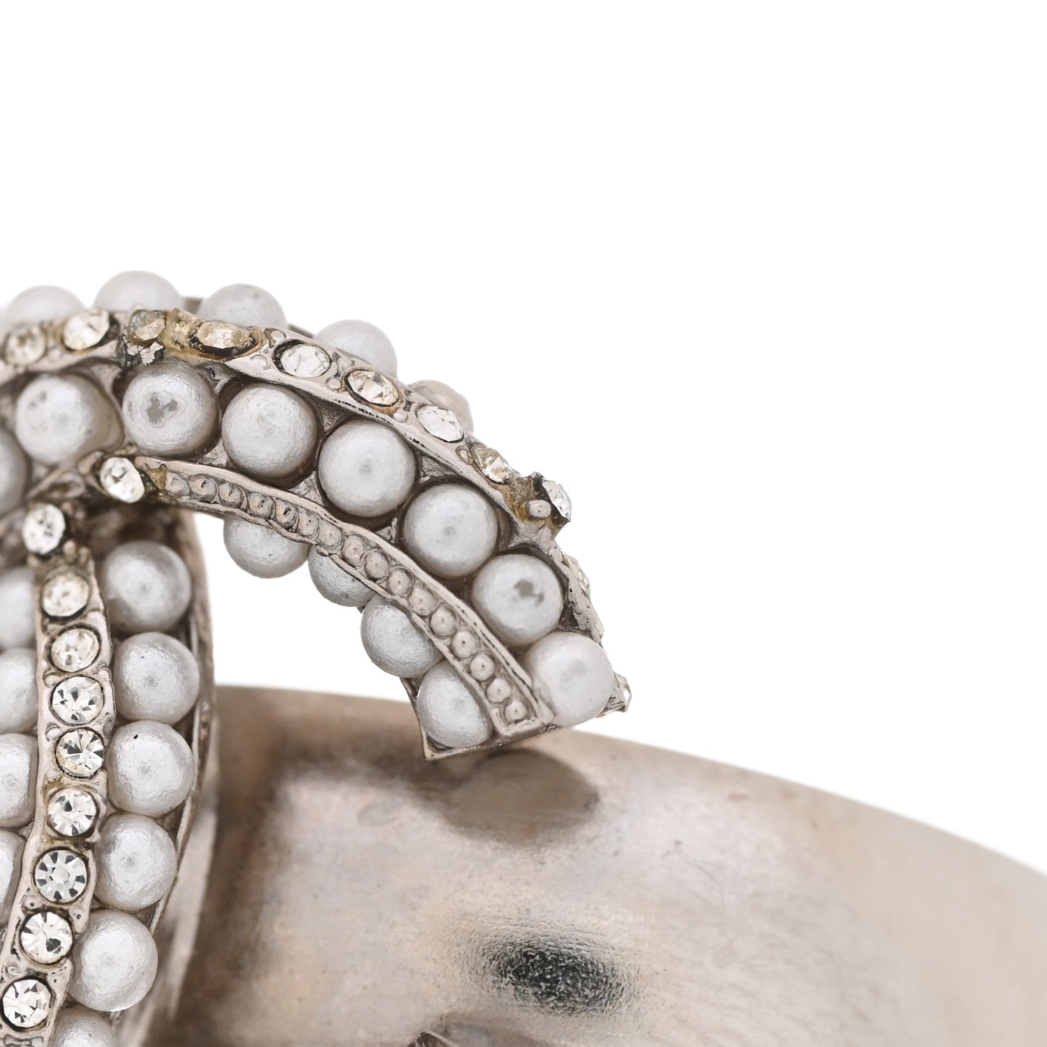 Chanel Crystal Pearl CC Ring 51 5.75 Silver 9 of 10