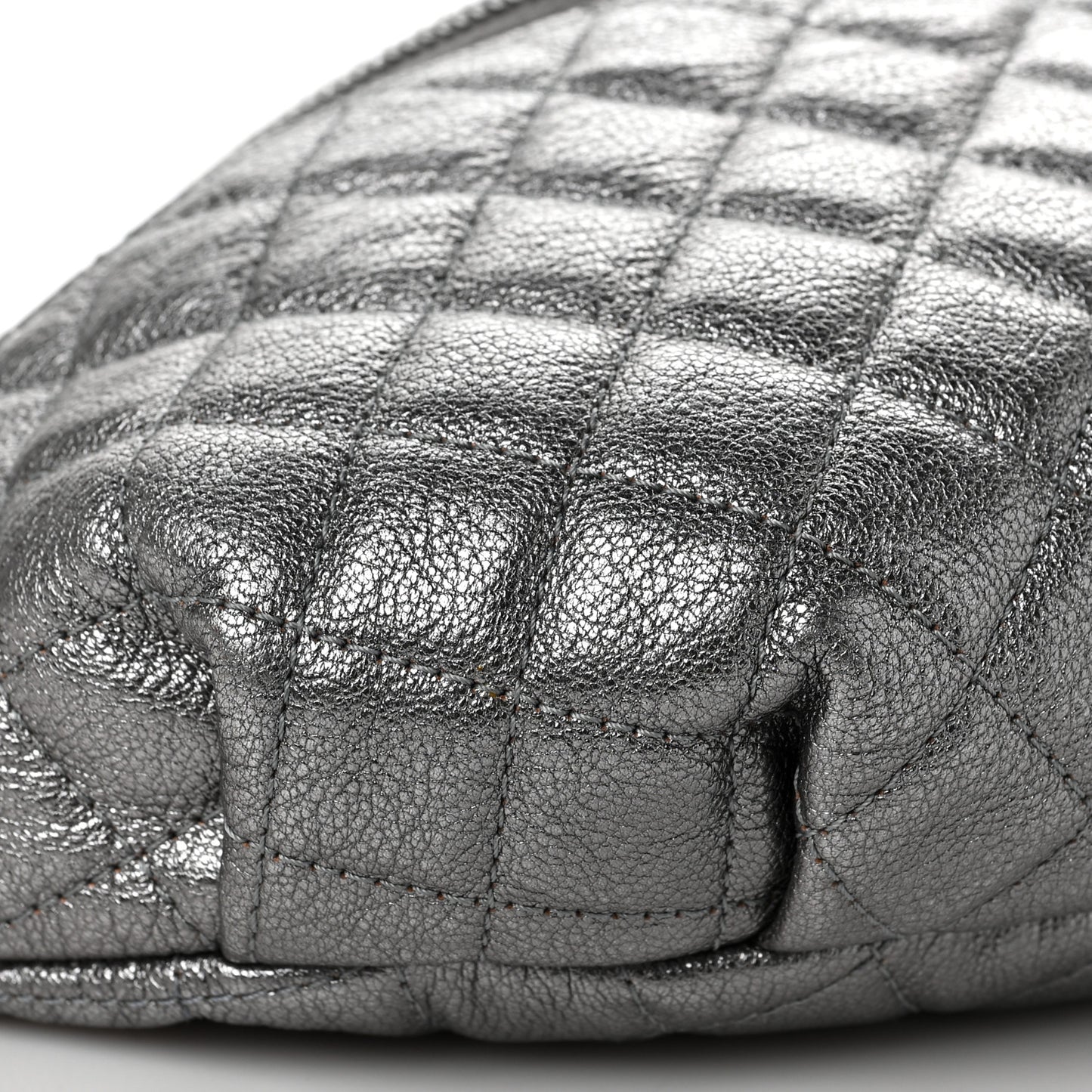 Metallic Calfskin Quilted Banane Waist Bag Fanny Pack Silver