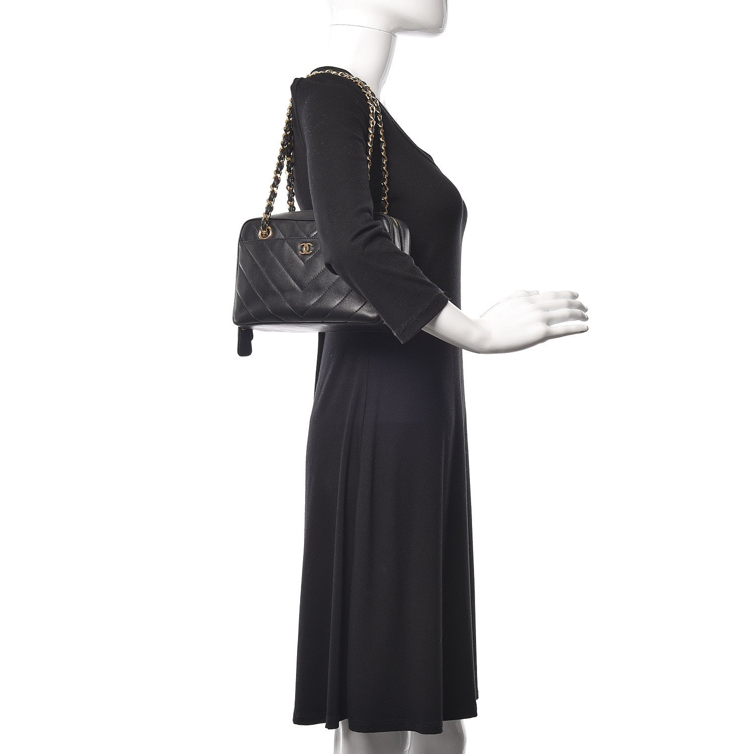 Chanel Lambskin Chevron Quilted Camera Case Black 2 of 15