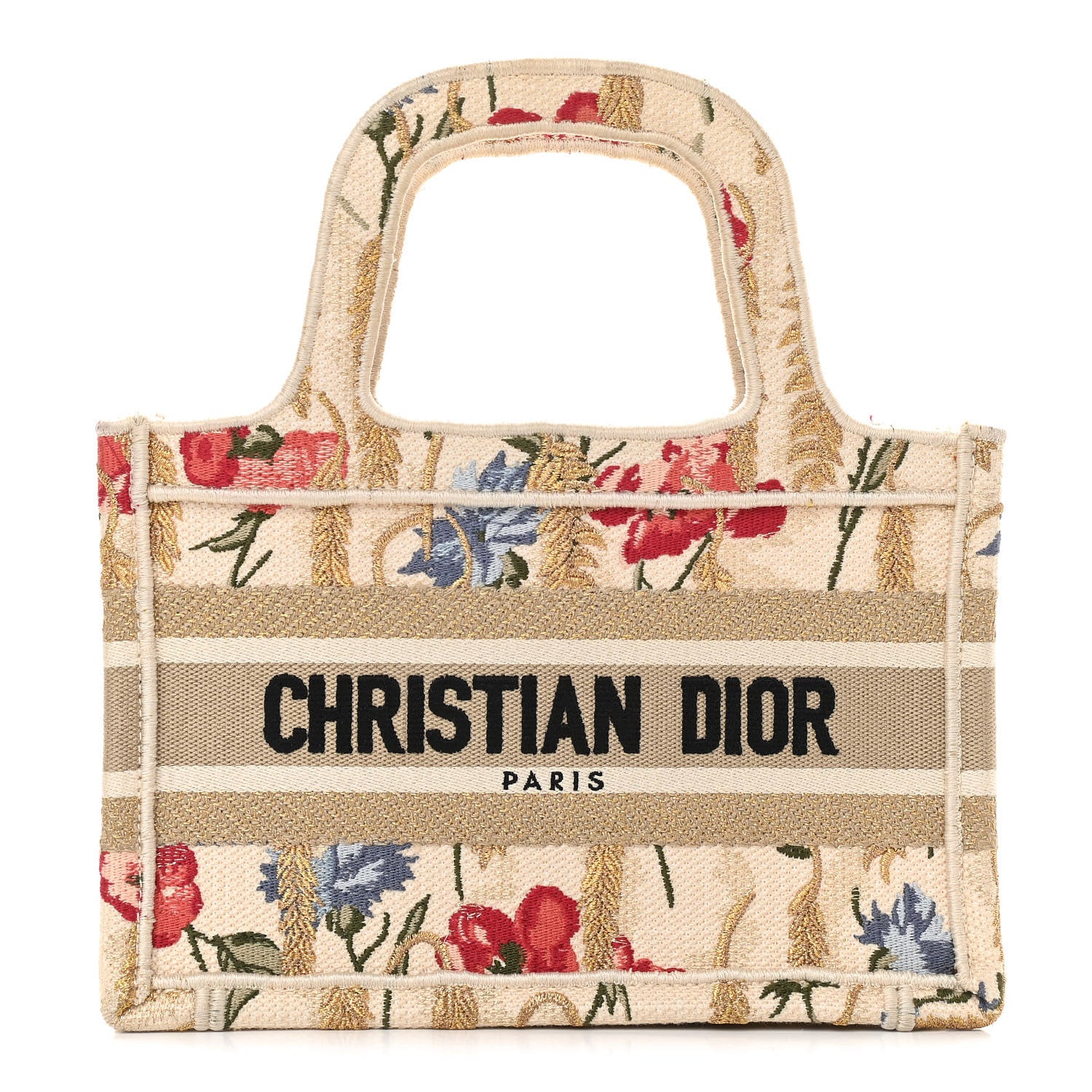 Christian Dior Canvas Embroidered Hibiscus Printed Mini Book Tote Beige Multicolor 1 of 14