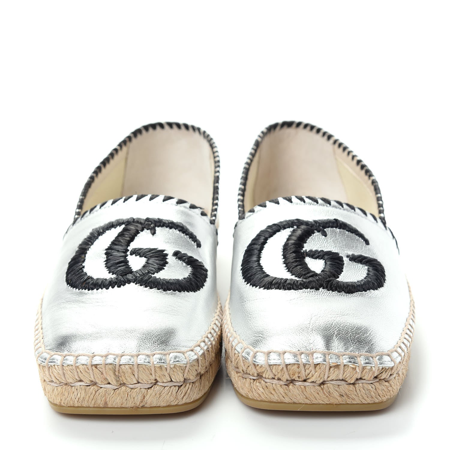 Gucci Metallic Nappa GG Marmont Espadrilles 37 Silver 2 of 11
