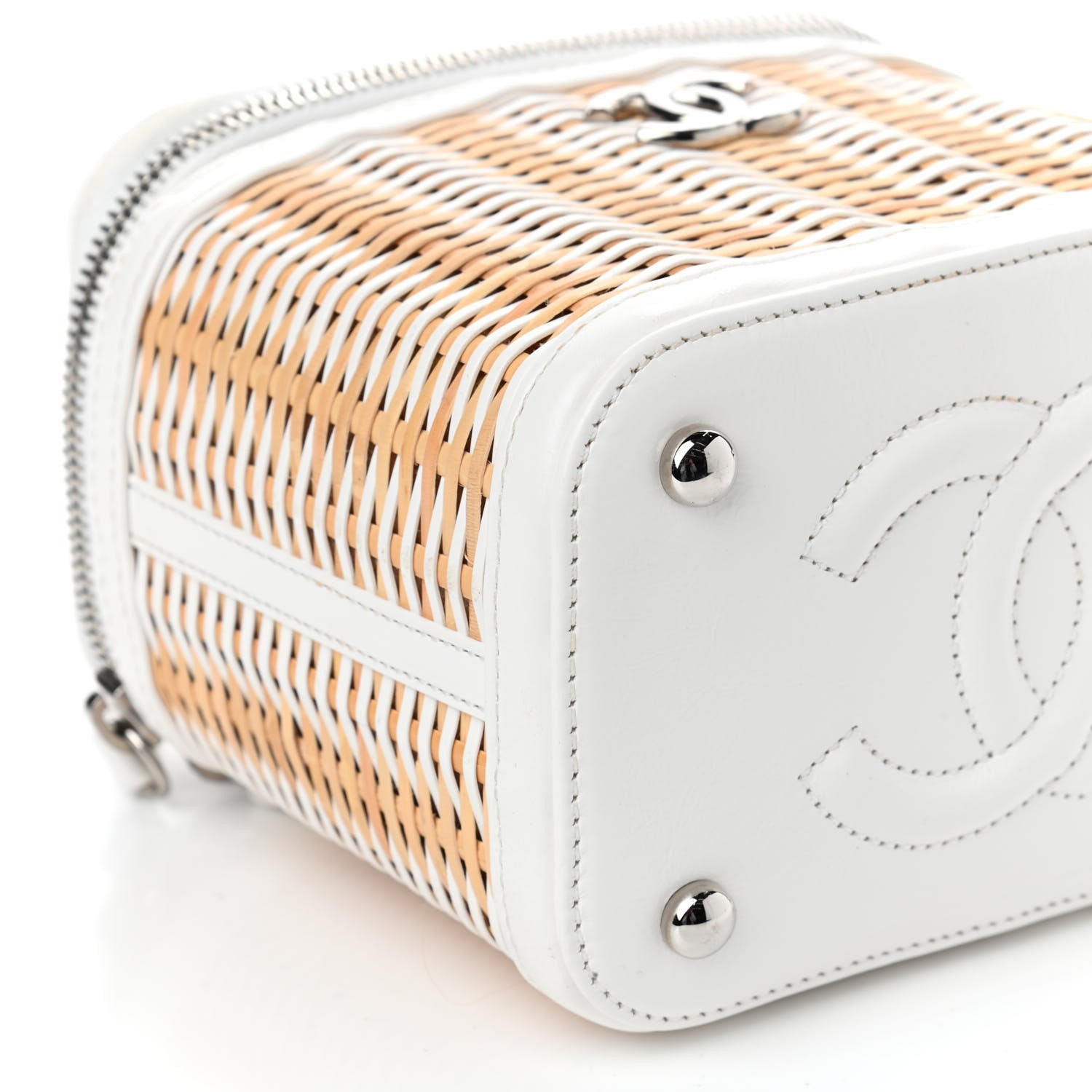 Chanel Calfskin Raffia Small Vanity Case Bag White Beige 7 of 10